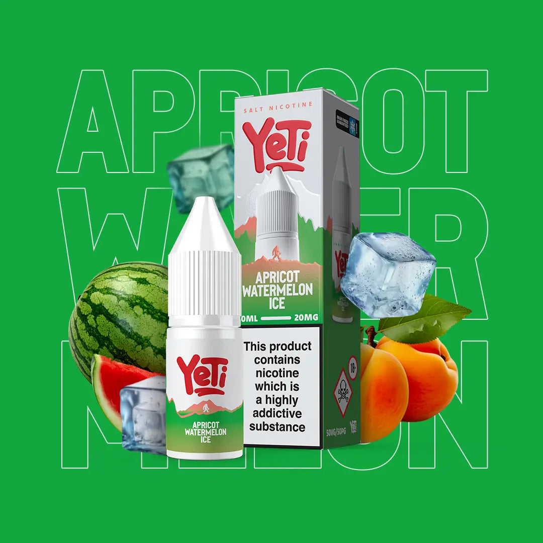 Yeti Apricot Watermelon Ice 10ml Nic Salt E-Liquid with apricot, watermelon and ice cubes | ICONA VAPE Pakistan