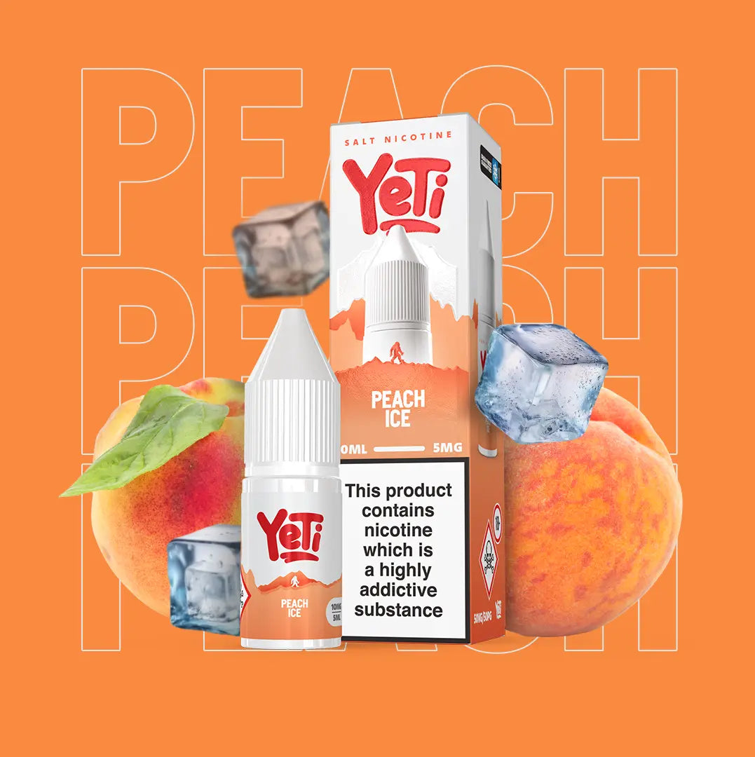 Yeti Peach Ice 10ml Nic Salt E-Liquid with fresh peach and ice cubes | ICONA VAPE Pakistan