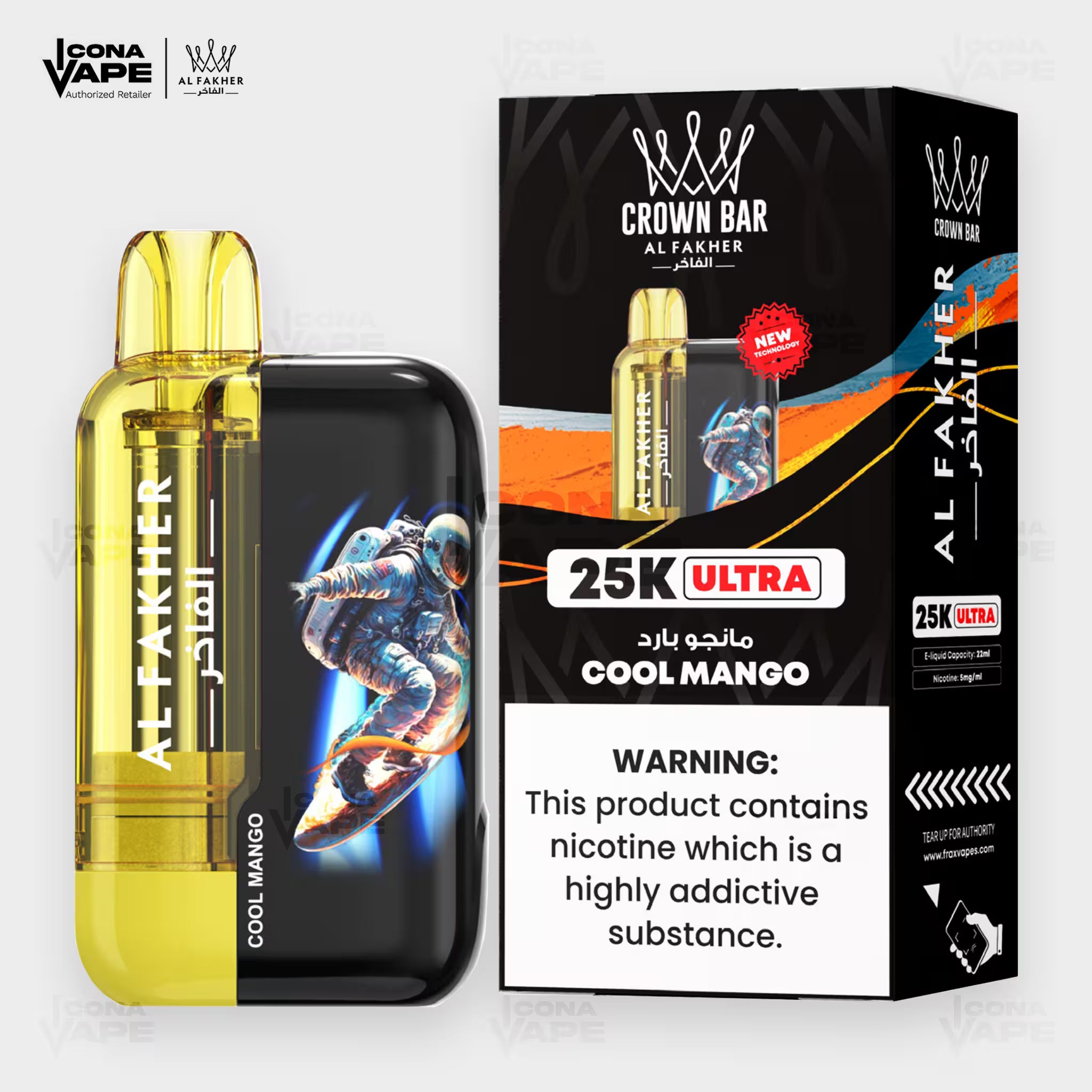 Al Fakher Crown Bar 25K Ultra Cool Mango Disposable Vape | ICONA VAPE Pakistan