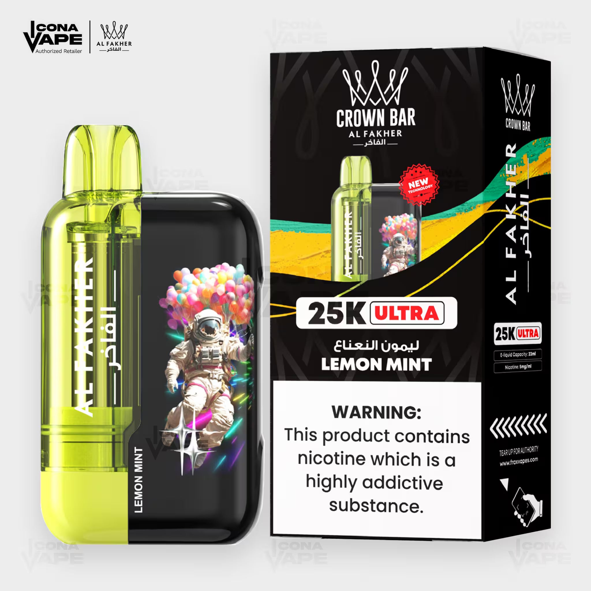 Al Fakher Crown Bar 25K Ultra Lemon Mint Disposable Vape | ICONA VAPE Pakistan