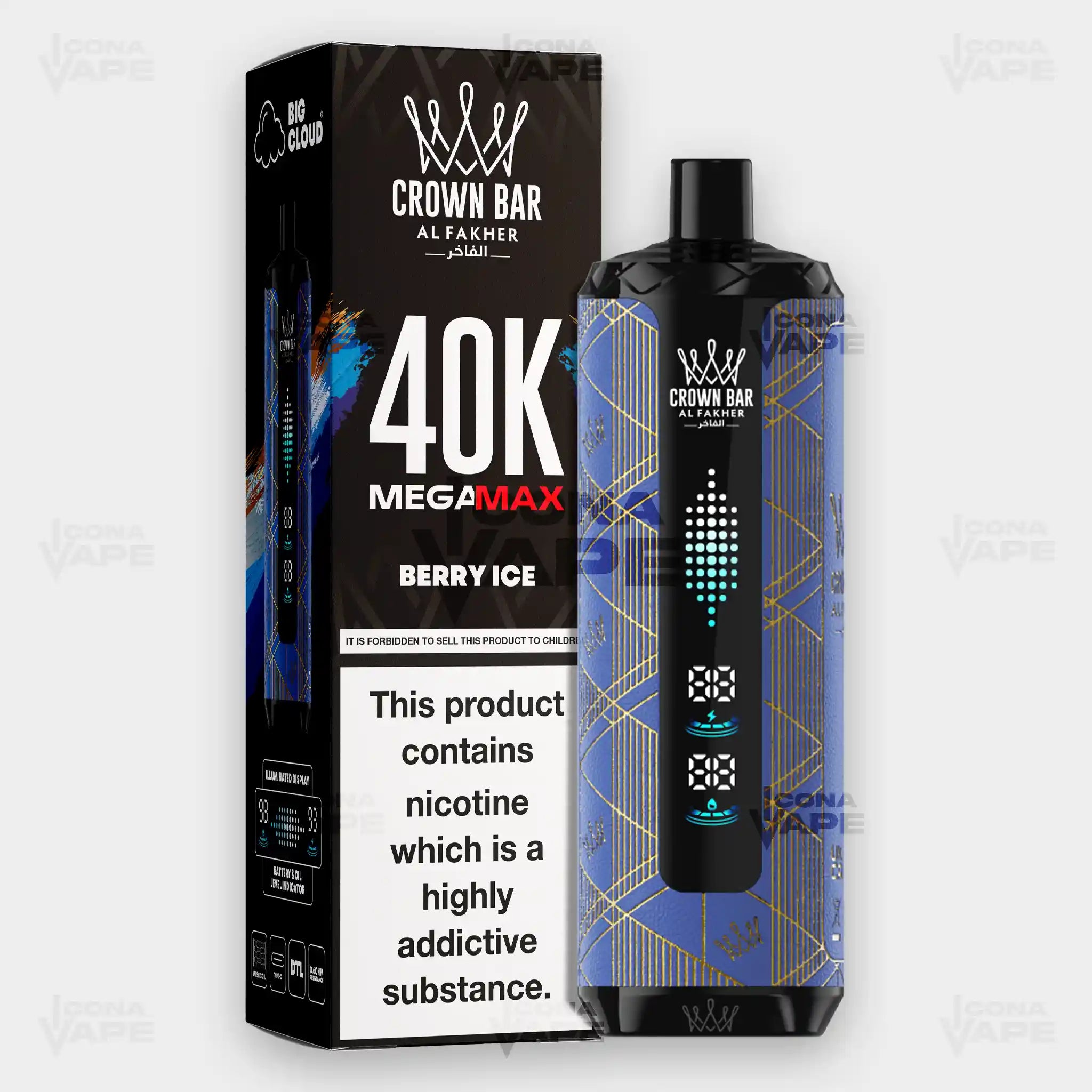 Al Fakher 40K Mega Max Berry Ice Flavor 6mg Disposable Vape - Crown Bar - ICONA VAPE