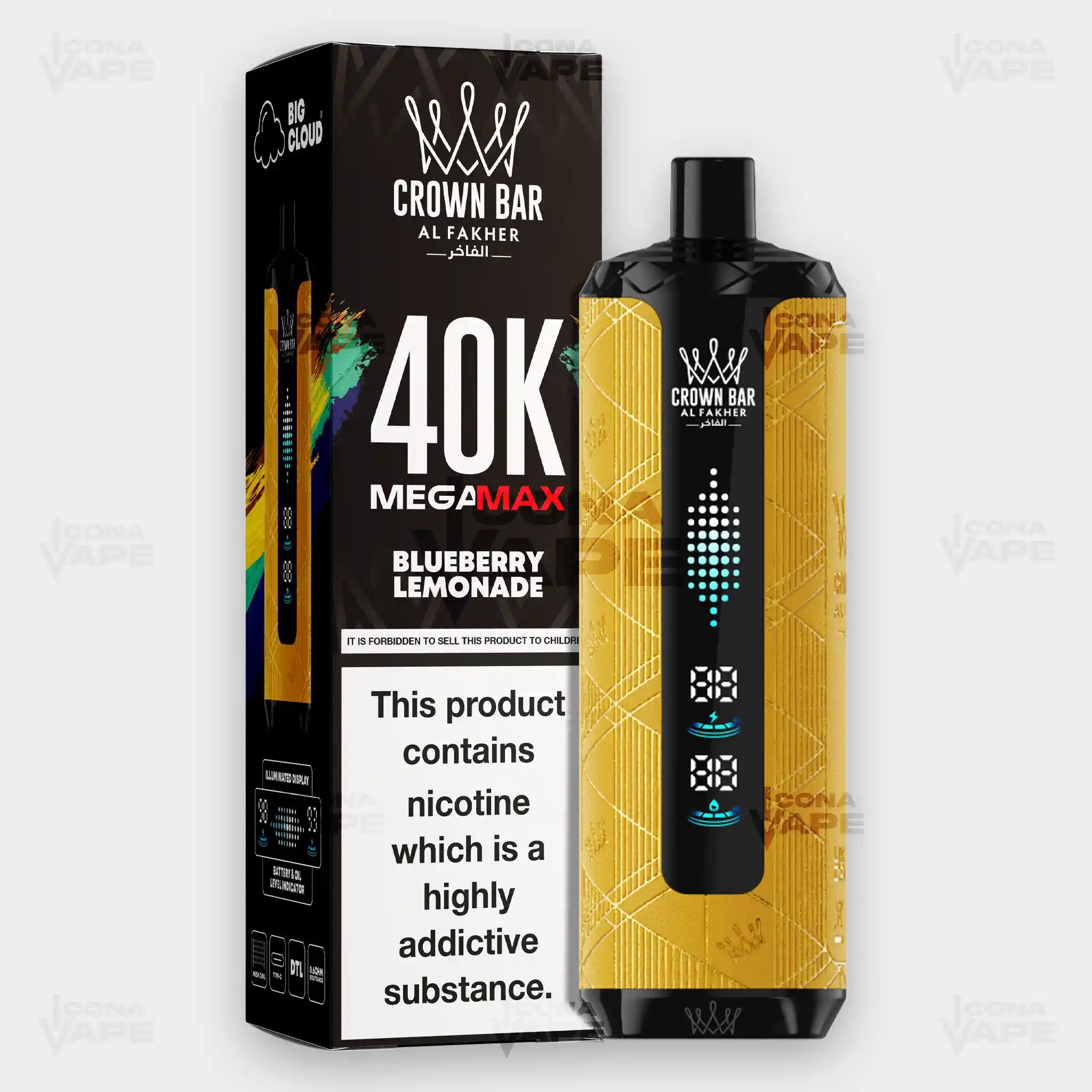 Al Fakher 40K Mega Max Blueberry Gum Flavor 6mg Disposable Vape - Crown Bar - ICONA VAPE