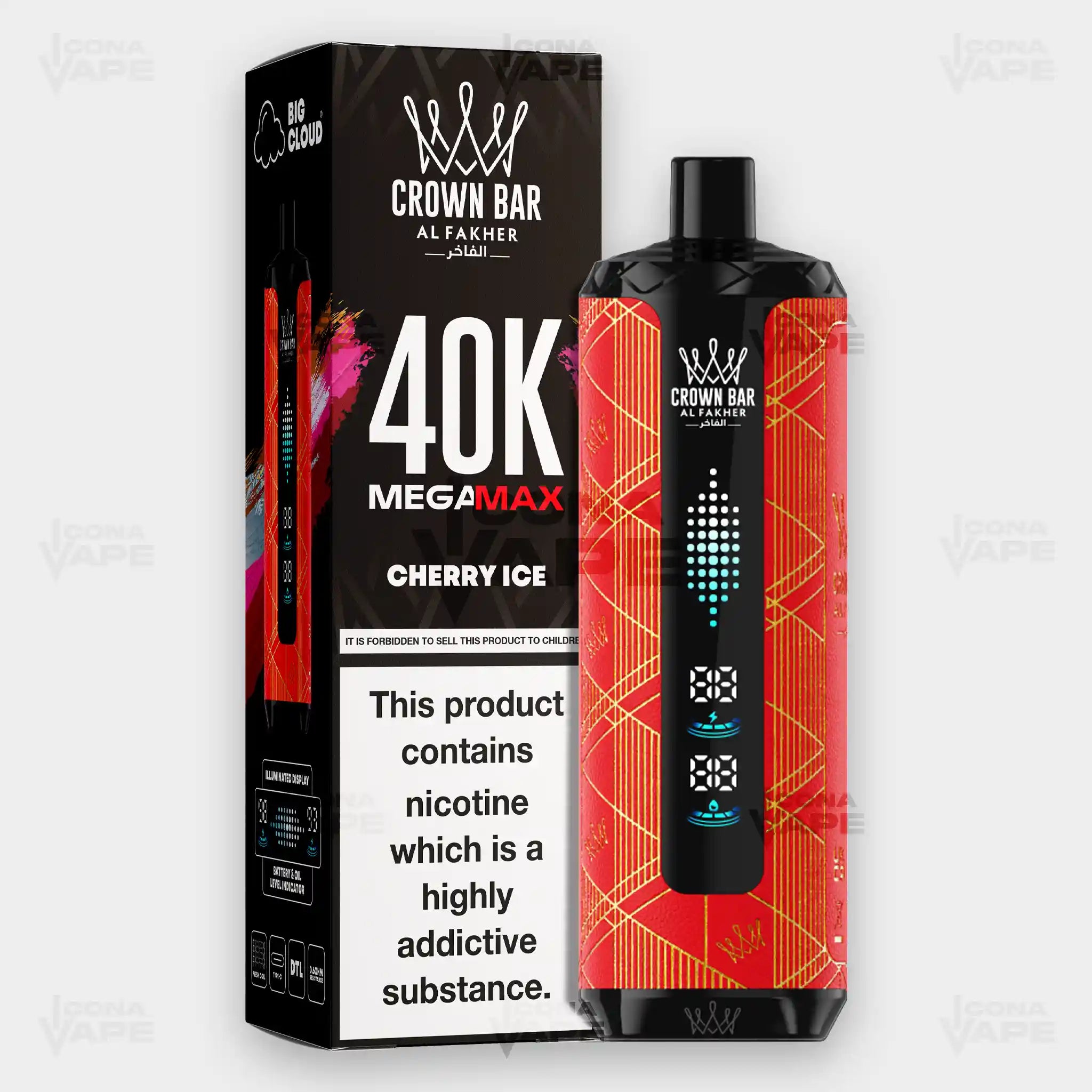 Al Fakher 40K Mega Max Cherry Ice Flavor 6mg Disposable Vape - Crown Bar - ICONA VAPE