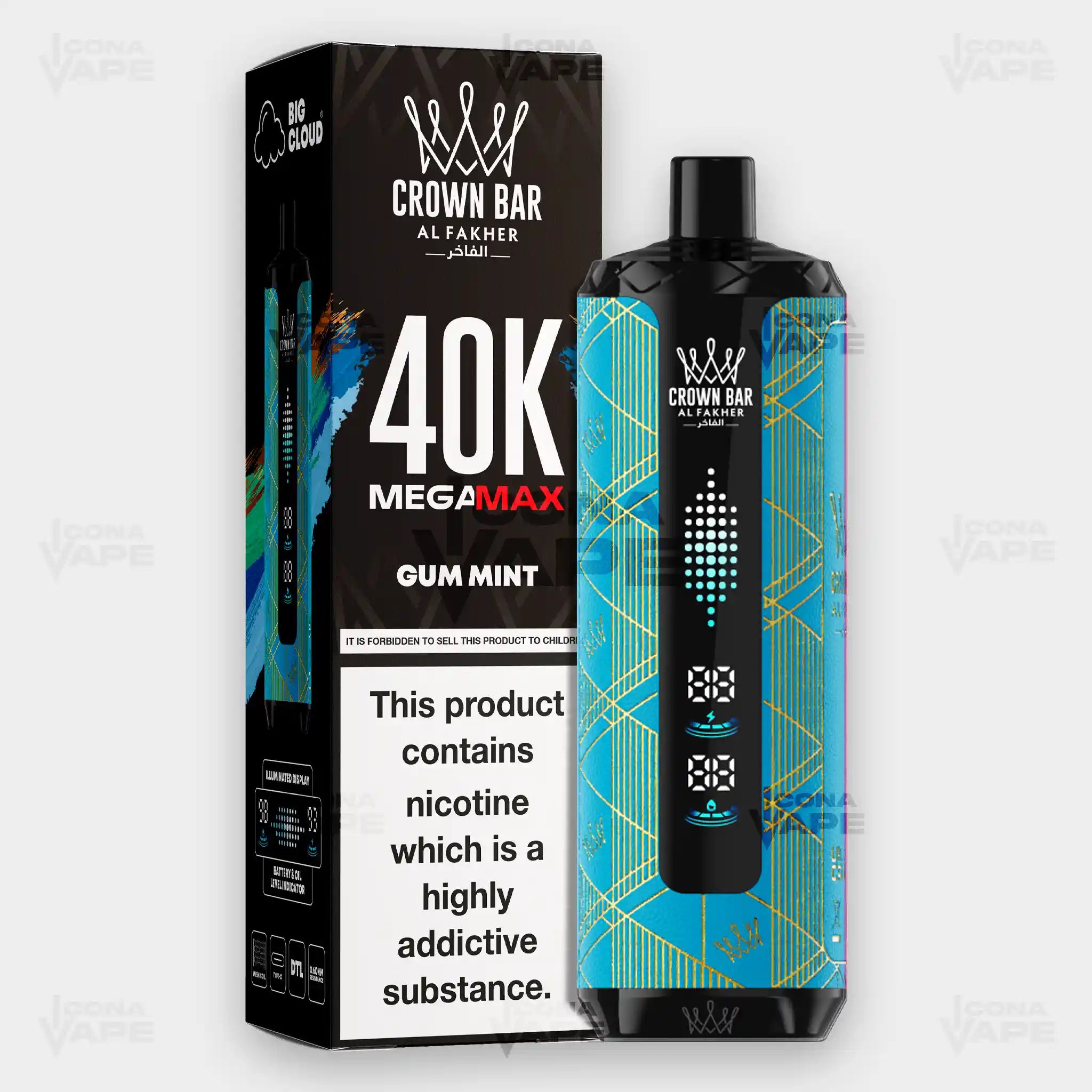 Al Fakher 40K Mega Max Gum Mint Flavor 6mg Disposable Vape - Crown Bar - ICONA VAPE