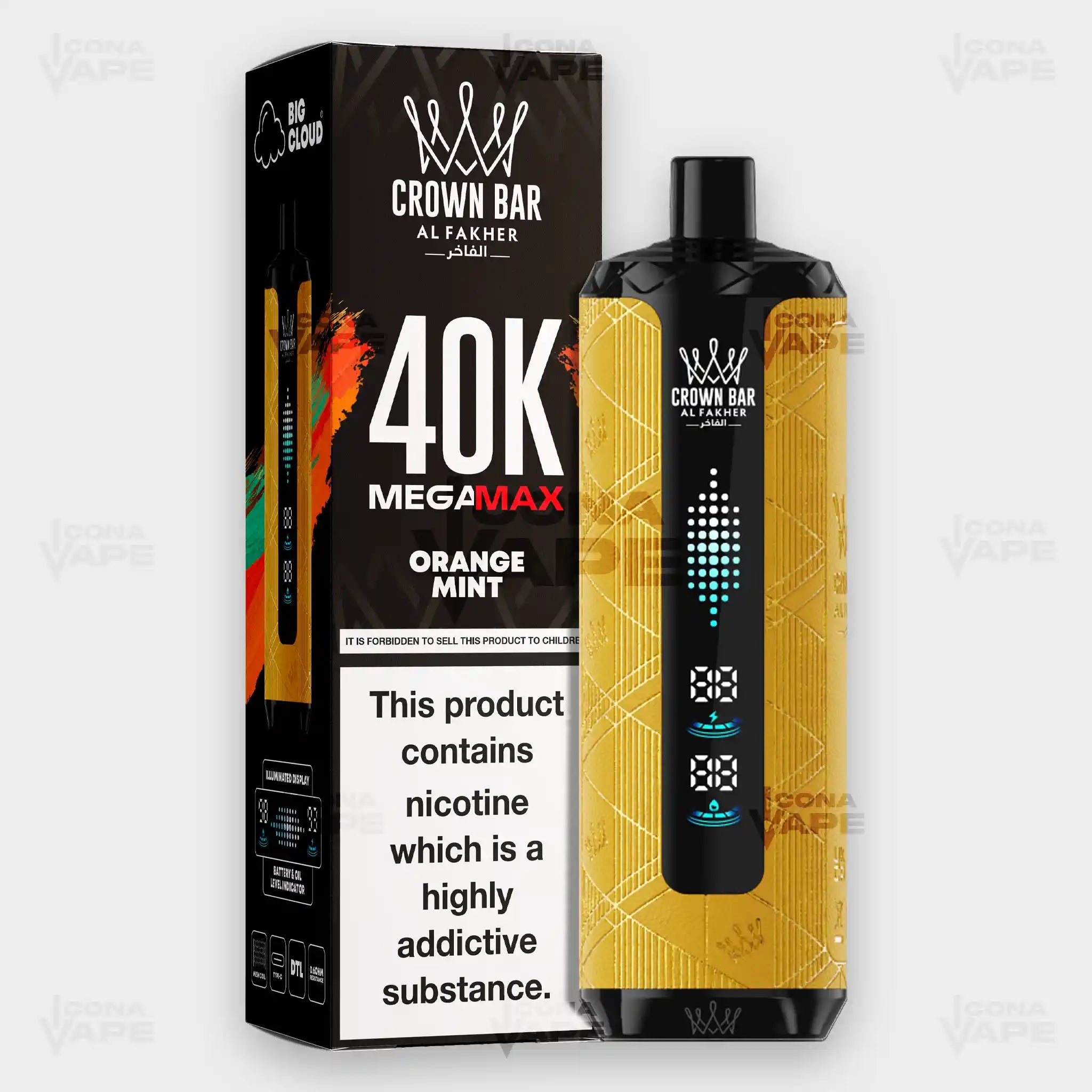 Al Fakher 40K Mega Max Orange Mint Flavor 6mg Disposable Vape - Crown Bar - ICONA VAPE