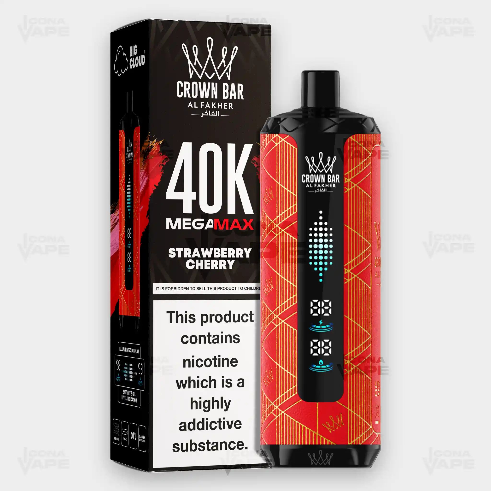 Al Fakher 40K Mega Max Strawberry Cherry Flavor 6mg Disposable Vape - Crown Bar - ICONA VAPE
