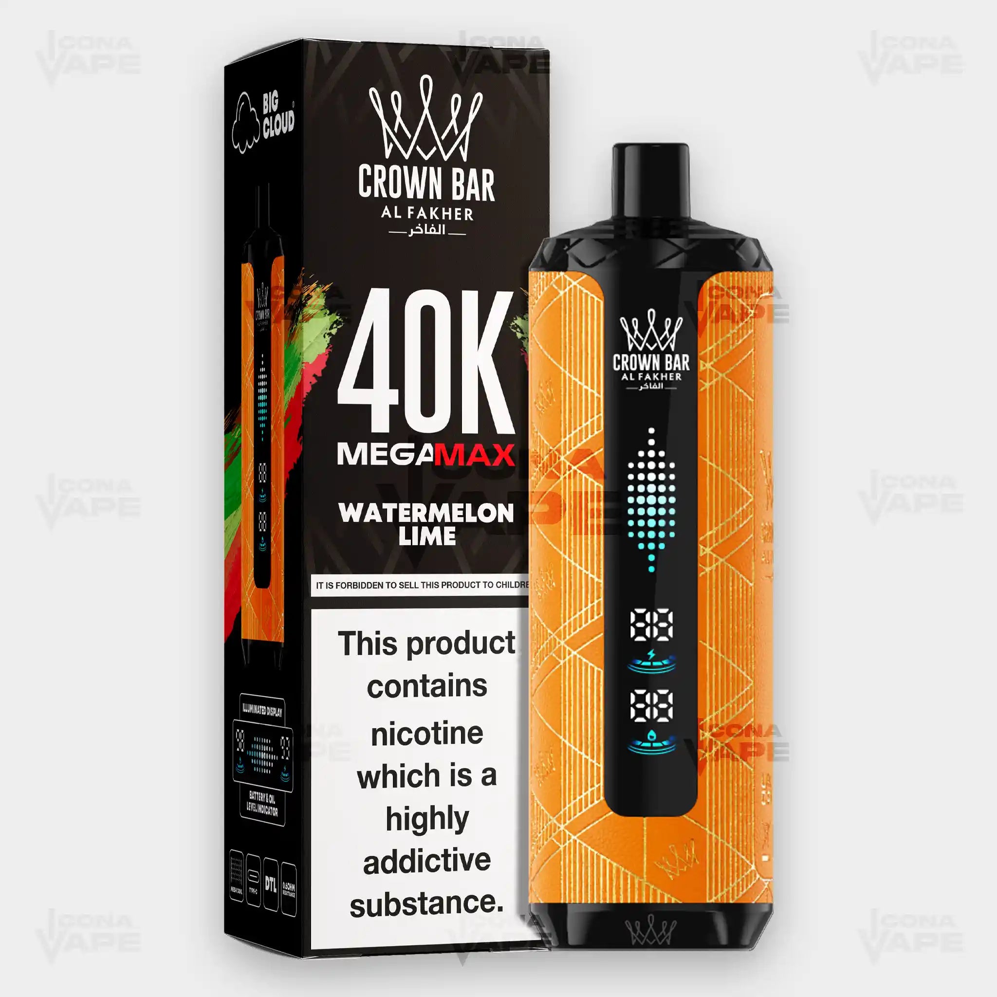 Al Fakher 40K Mega Max Watermelon Lime Flavor 6mg Disposable Vape - Crown Bar - ICONA VAPE