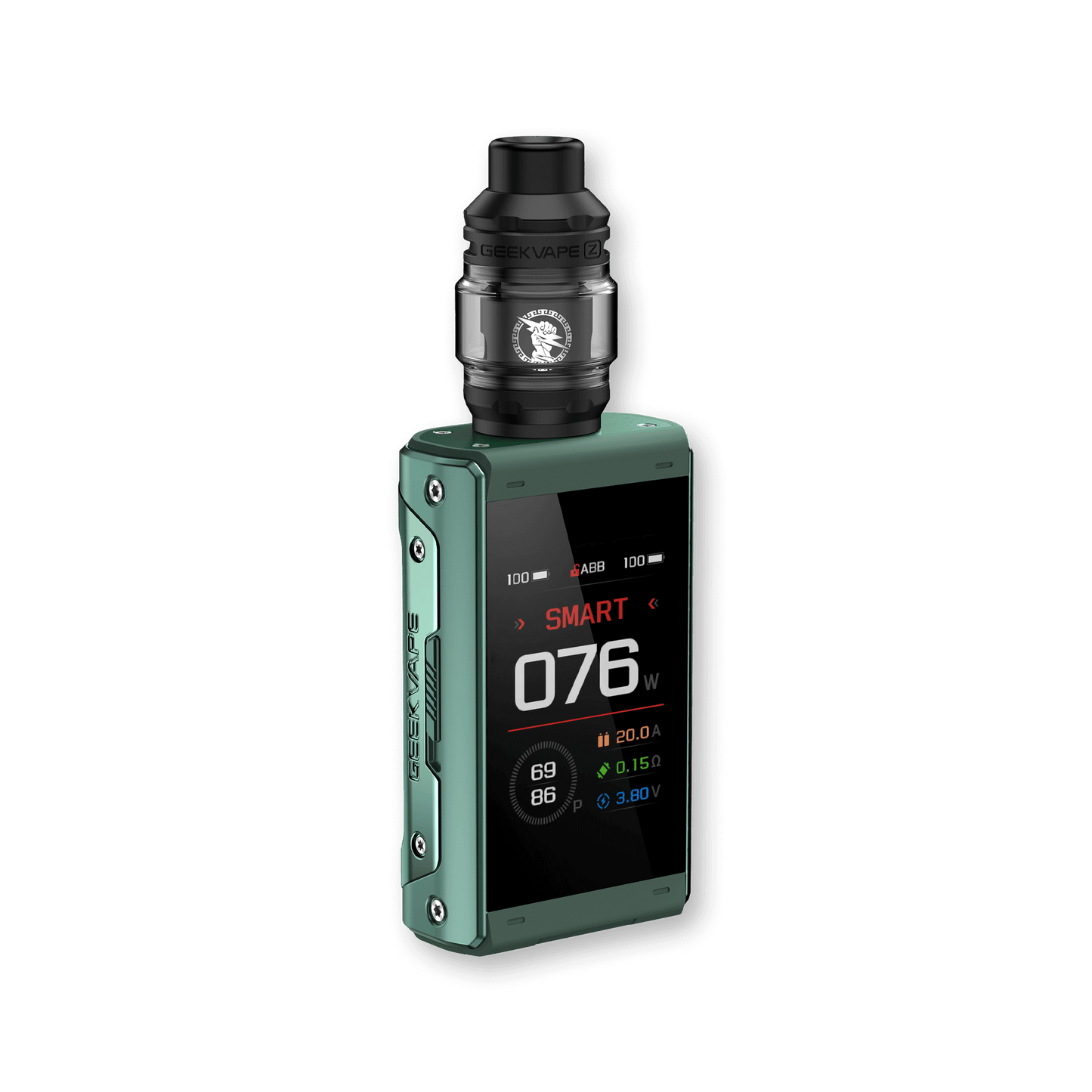 GEEK VAPE T200 AEGIS TOUCH STARTER VAPE KIT 200W - ICONA VAPEBLACKISH GREENGeek Vape, T200, Aegis, Touch Starter, Vape Kit, 200W, temperature control, AS Chip 3.0, IP68 Rating, TFT Touch Screen, Type-C USB, 18650 Batteries, Geek Vape Z 2021 Sub-Ohm Tank, Diameter 26mm, 5mL Capacity, Pyrex Glass, Z Coil Series, Dual Top Fill, Top Airflow, Stainless Steel, Spare Parts, Type-C USB Cable.