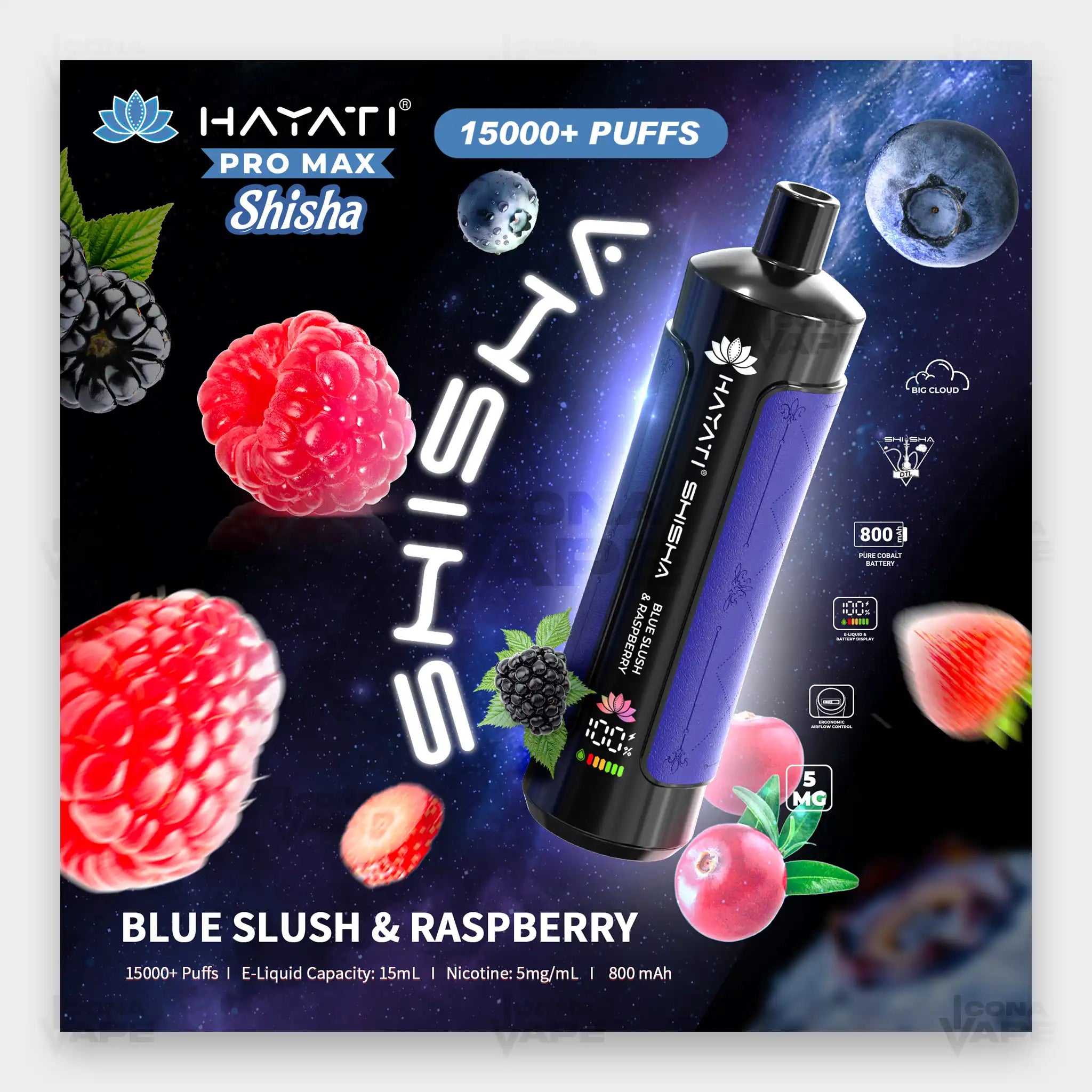Hayati Pro Max Shisha 15000 Blue Slush Raspberry disposable vape Pakistan icy berry flavour 15000 puffs