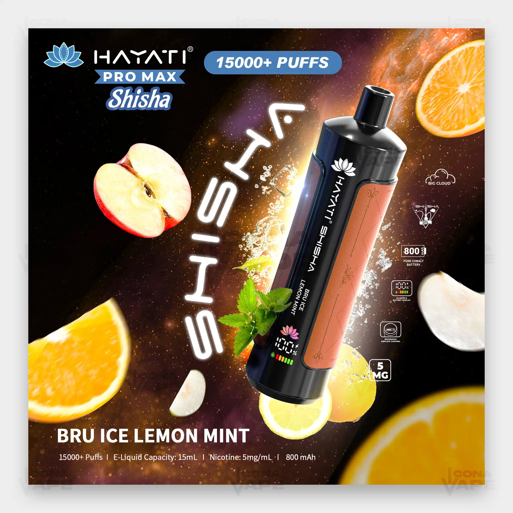 Hayati Pro Max Shisha 15000 Bru Ice Lemon Mint disposable vape Pakistan fresh citrus mint flavour