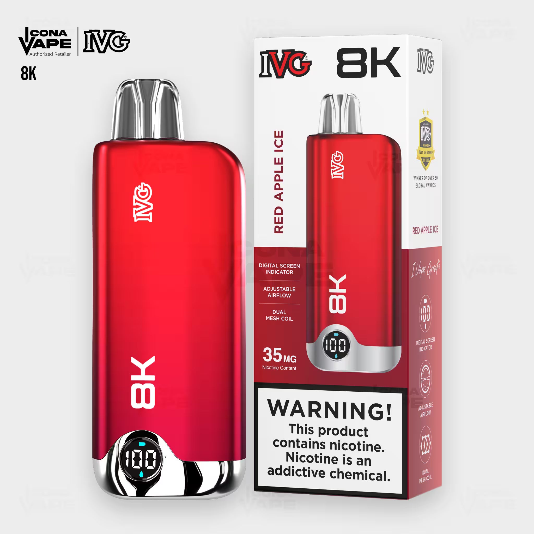 IVG 8K Red Apple Ice disposable vape 8000 puffs, 100% original in Pakistan