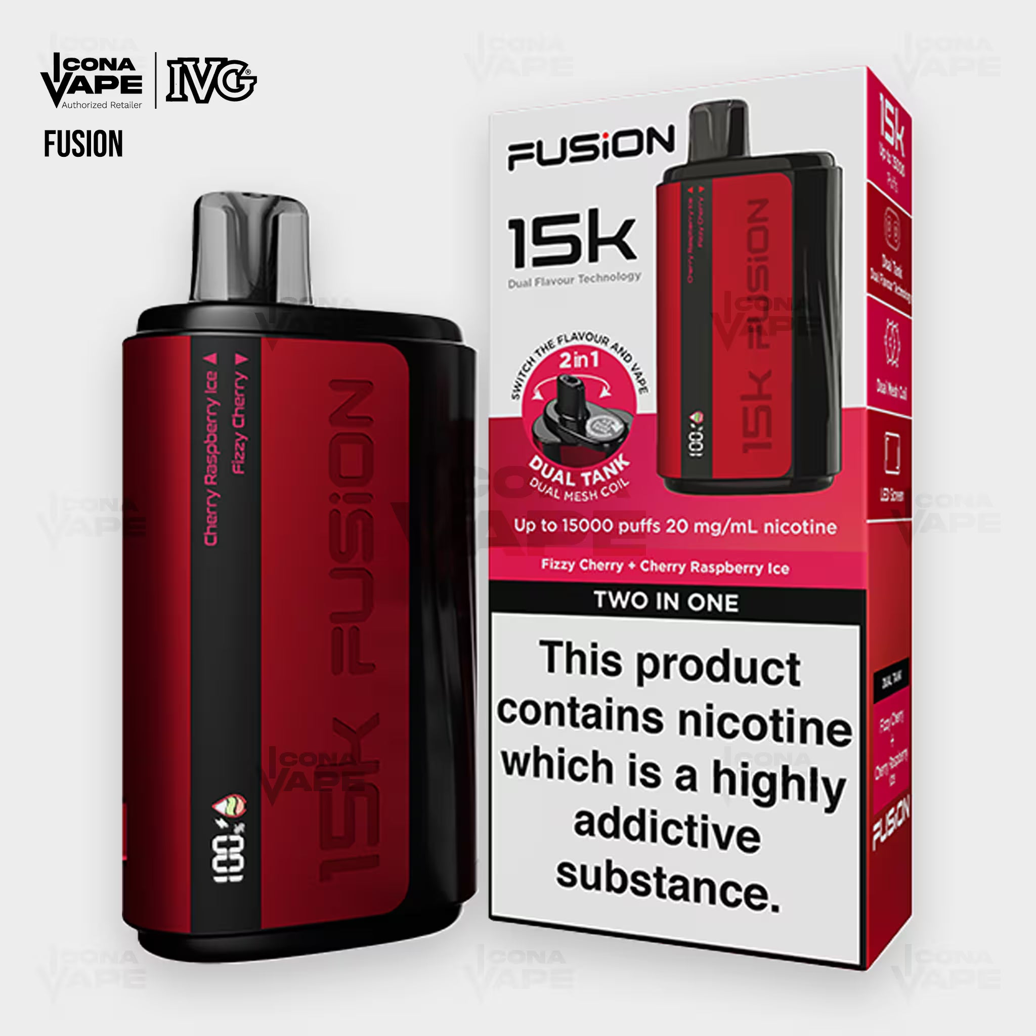 IVG Fusion 15K in Fizzy Cherry and Cherry Raspberry Ice dual flavor 15000 Puffs vape in Pakistan