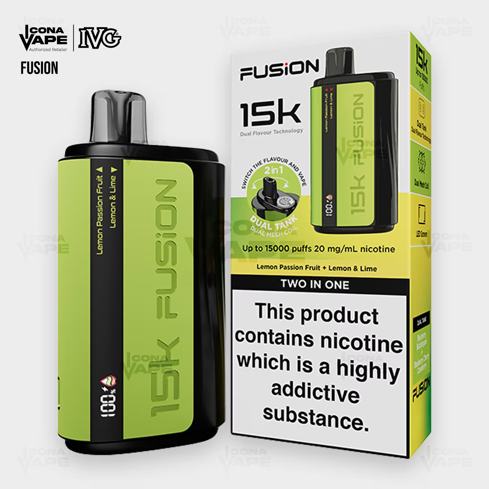 IVG Fusion 15K in Grape Ice Shisha and Double Apple Shisha dual flavor 15000 Puffs vape in Pakistan