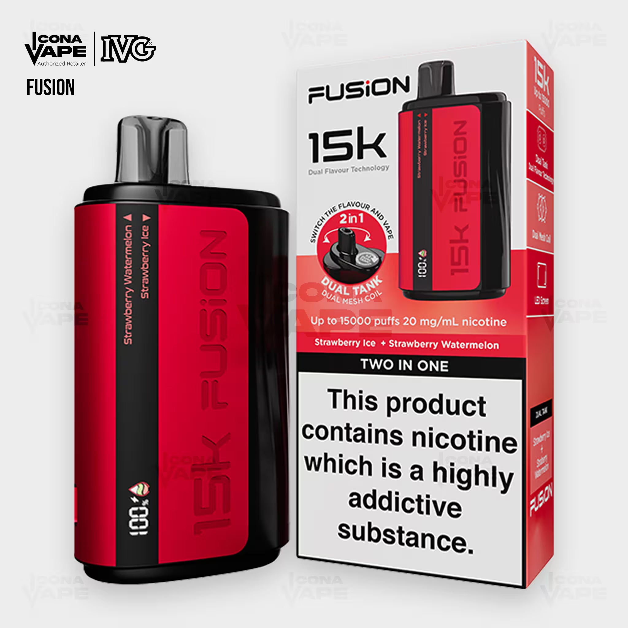 IVG Fusion 15K in Strawberry Ice and Strawberry Watermelon dual flavor 15000 Puffs vape in Pakistan