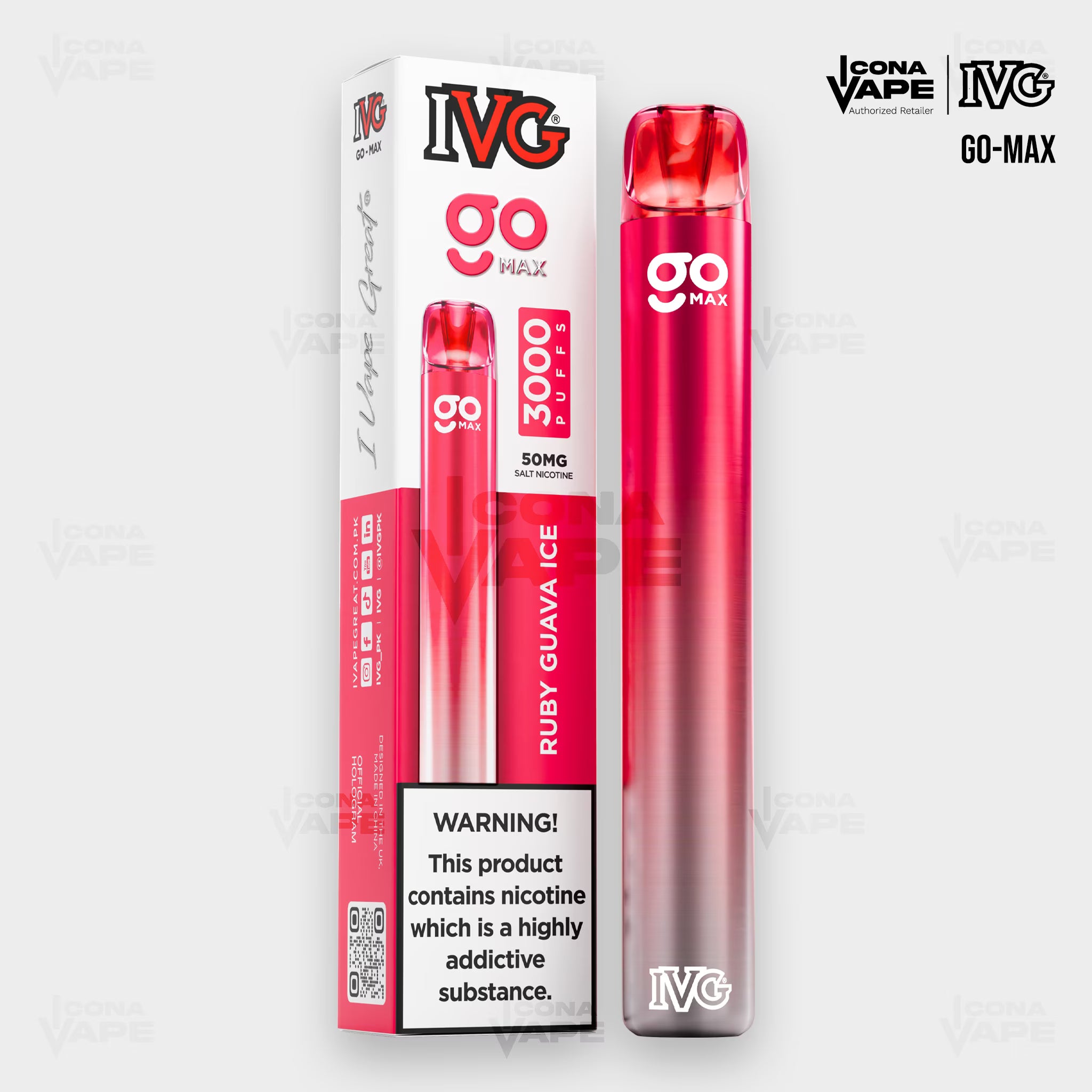 IVG GO-MAX Ruby Guava Ice 3000 puffs disposable vape, 50mg