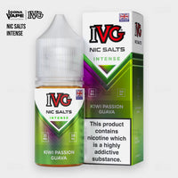 IVG Intense Nic Salt Kiwi Passion Guava 30ml 35mg bottle, fruity iced nic salt e-liquid for pod systems