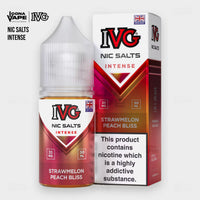 IVG Intense Nic Salt Strawmelon Peach Bliss 30ml 35mg bottle, fruity iced nic salt e-liquid for pod systems
