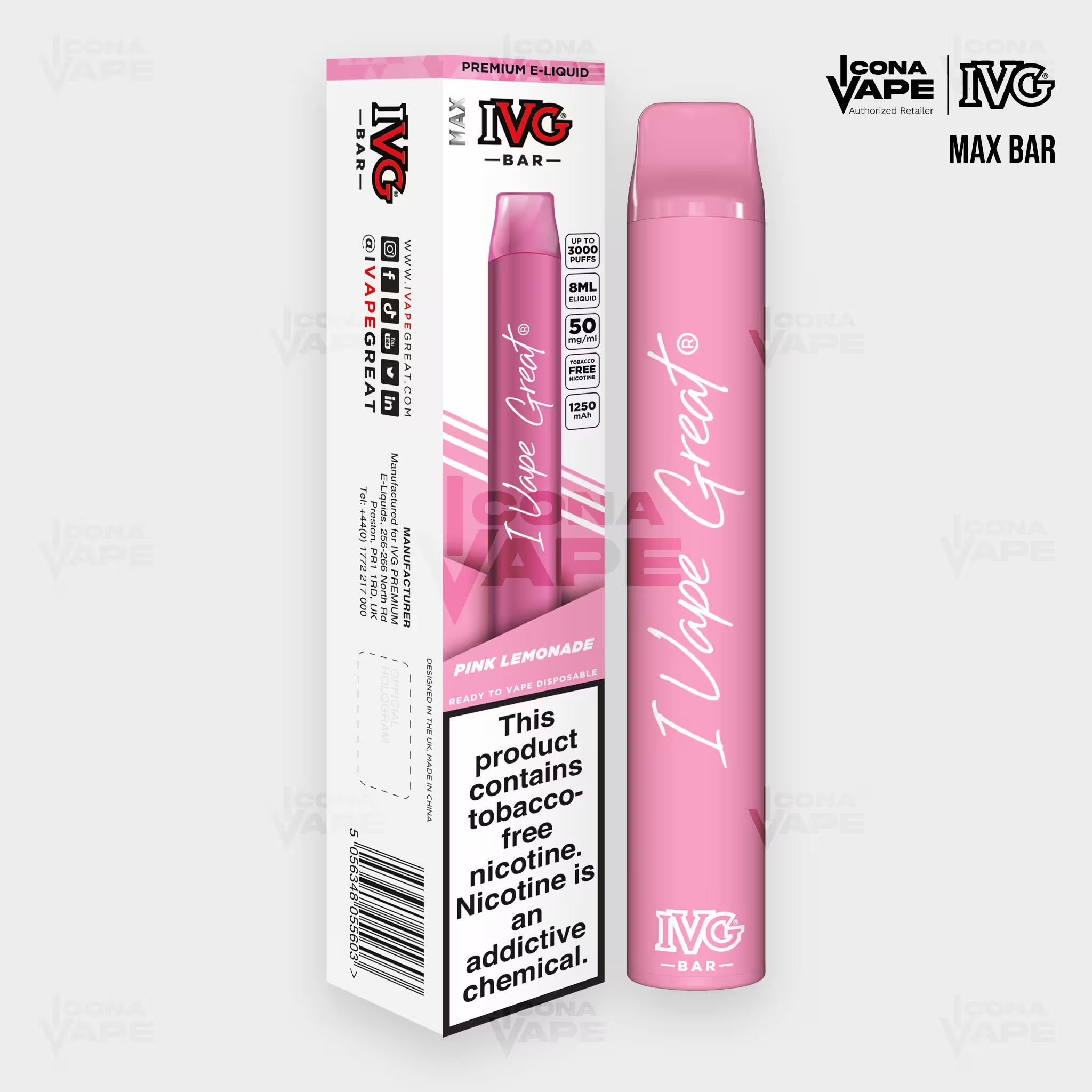 IVG Max Bar 3000 Pink Lemonade disposable vape, 3000 puffs, Pakistan