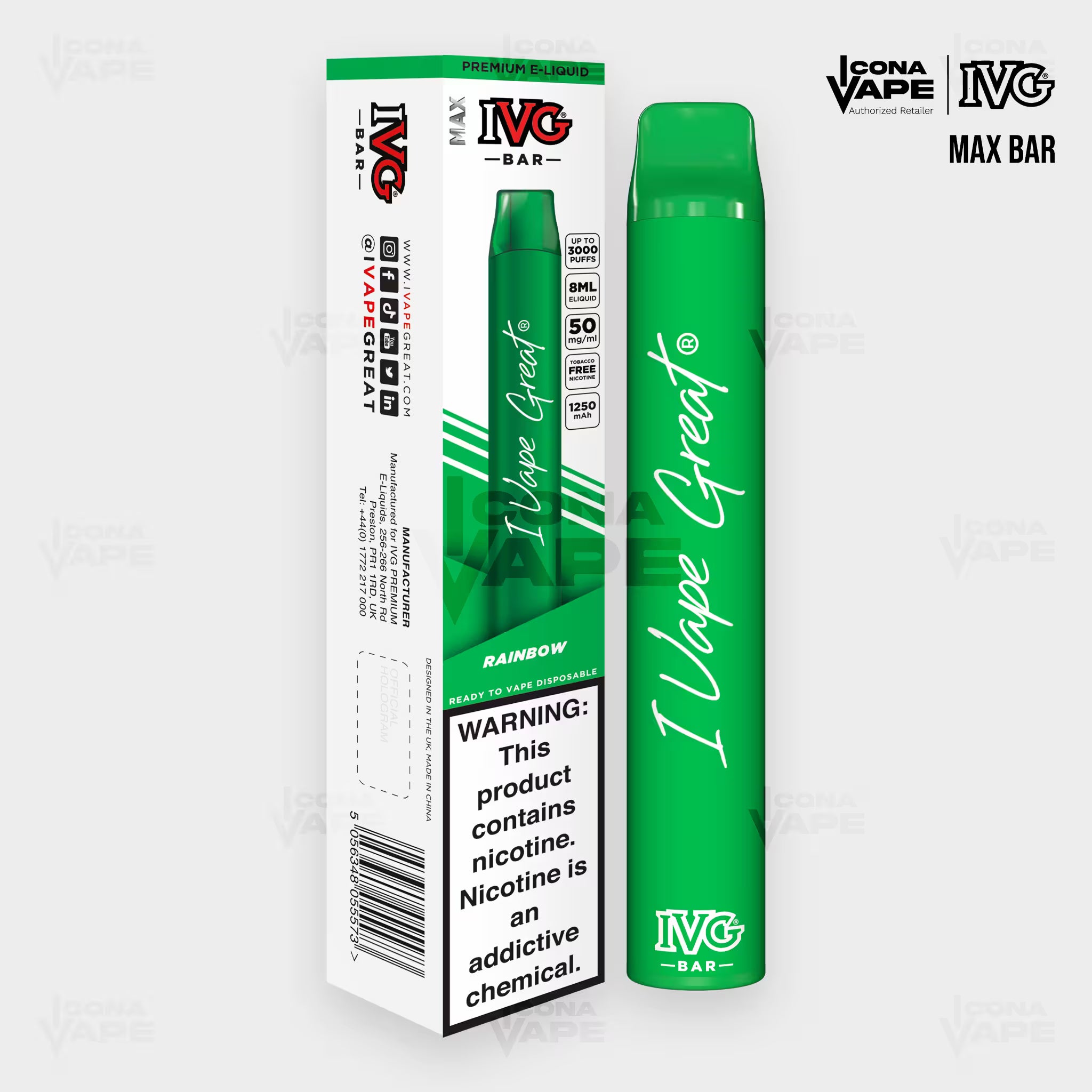 IVG Max Bar 3000 Rainbow disposable vape, 3000 puffs, Pakistan