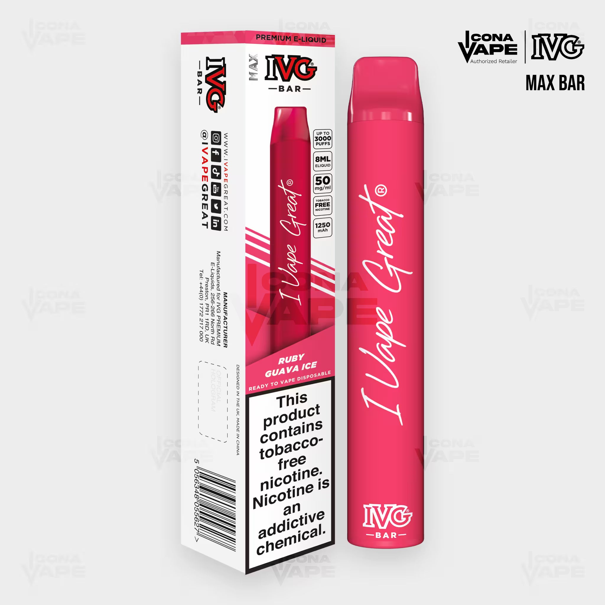 IVG Max Bar 3000 Ruby Guava Ice disposable vape, 3000 puffs, Pakistan