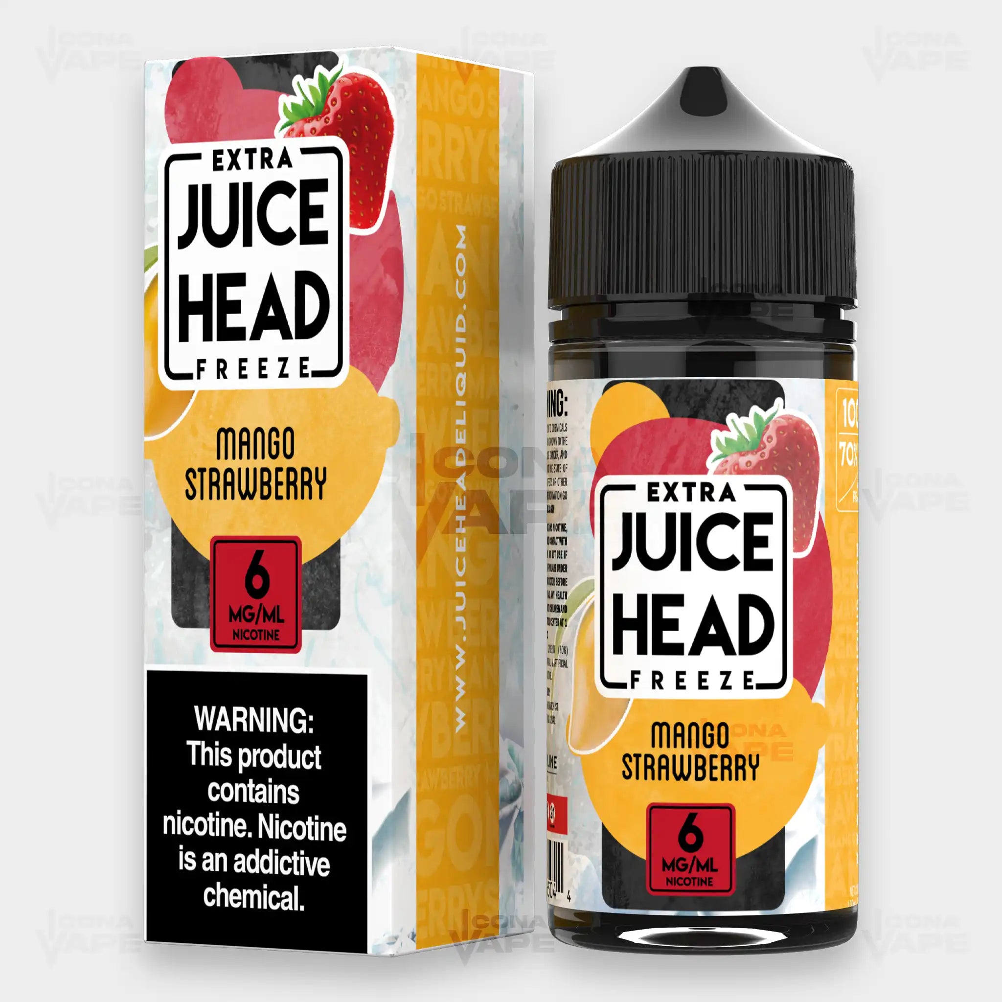 Juice Head Extra Freeze Mango Strawberry 100ml vape juice - 6mg bottle and box