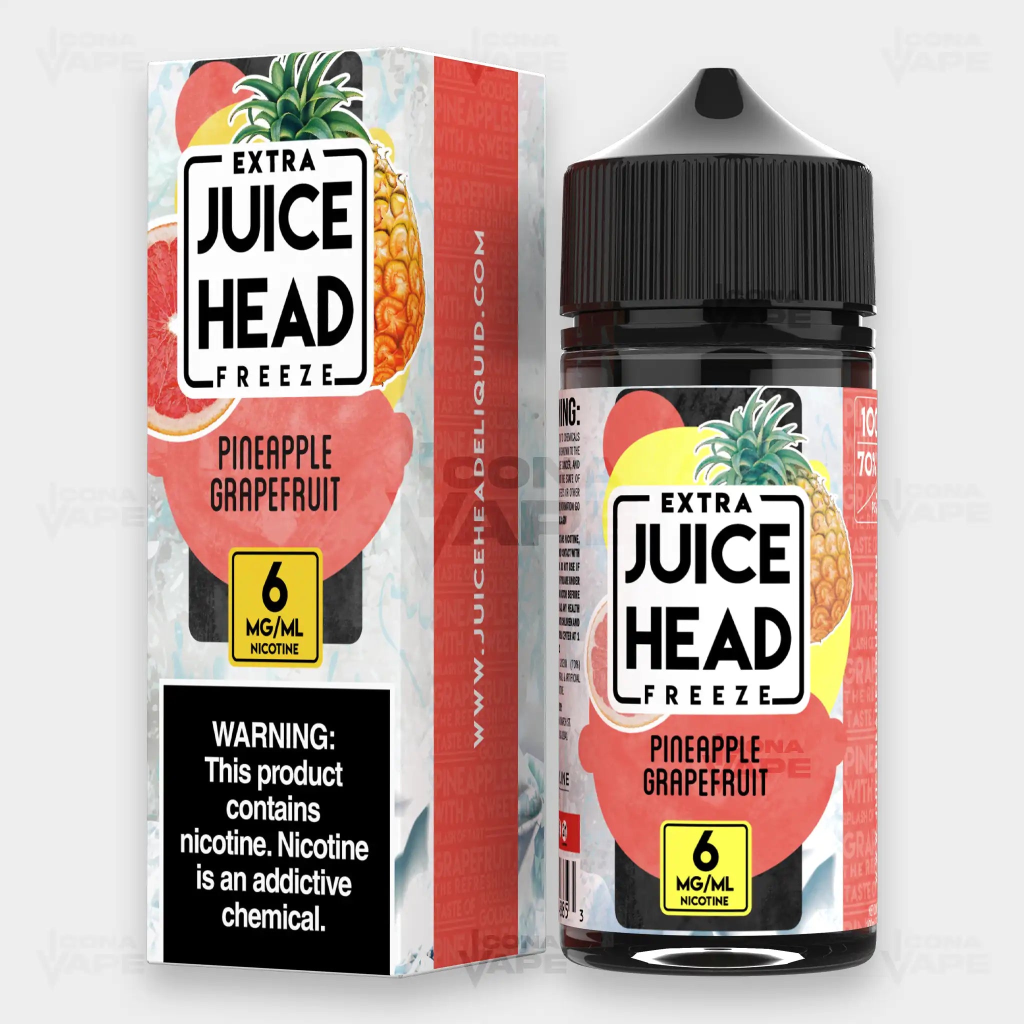 Juice Head Extra Freeze Pineapple Grapefruit 100ml vape juice - 6mg bottle and box