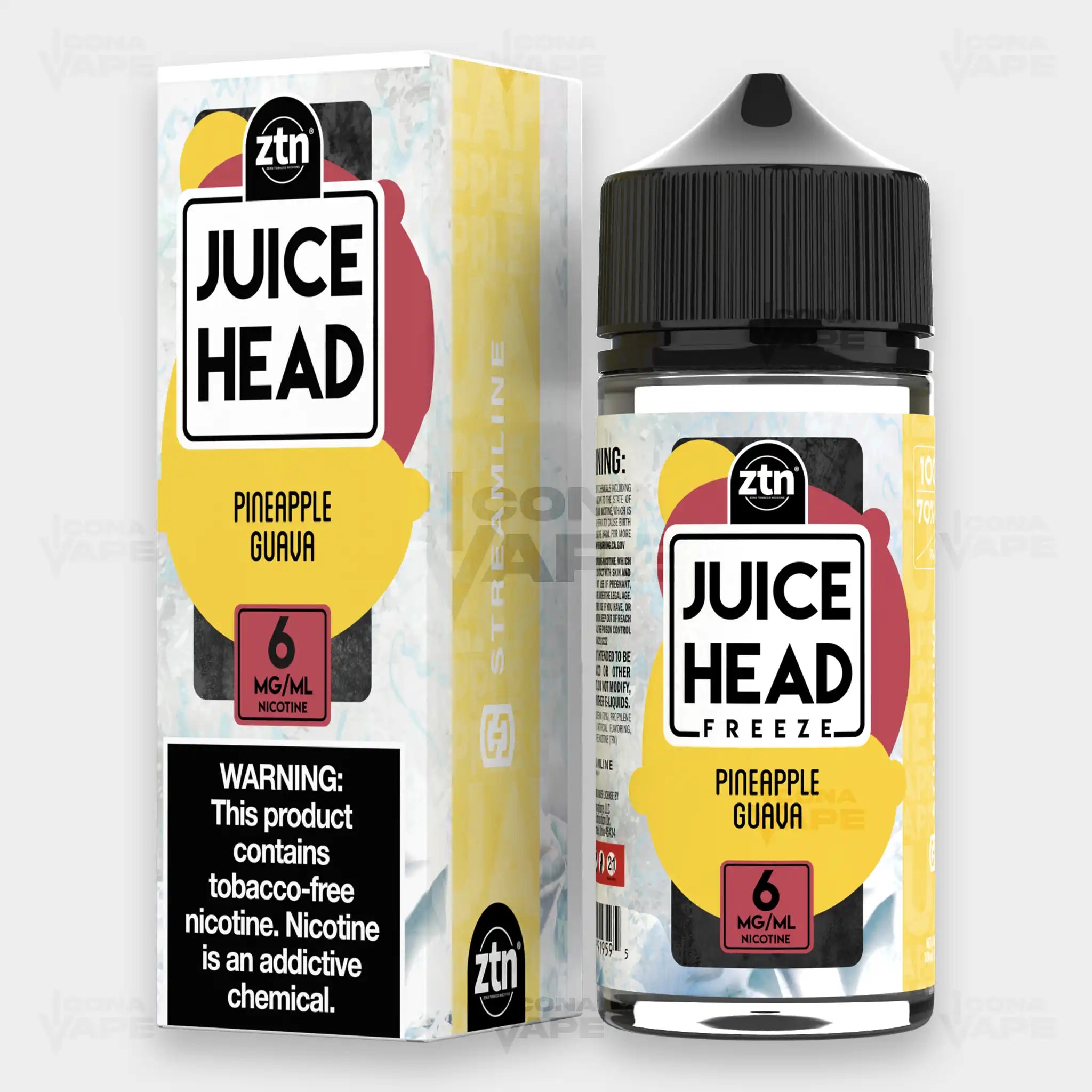 Juice Head Extra Freeze Pineapple Guava 100ml vape juice - 6mg bottle and box
