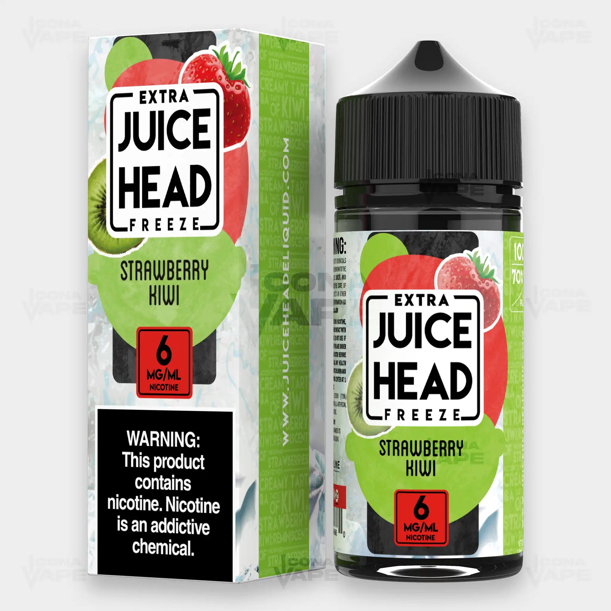 Juice Head Extra Freeze Strawberry Kiwi 100ml vape juice - 6mg bottle and box
