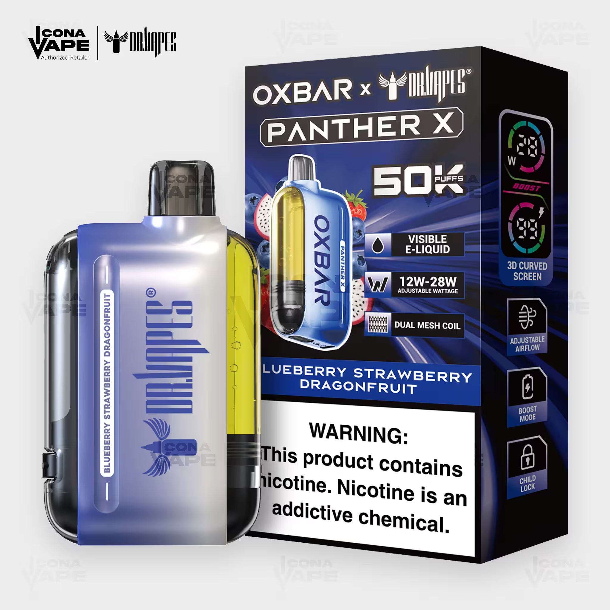 OXBAR x Dr Vapes Panther X 50K Blueberry Strawberry Dragonfruit disposable vape, 50000 puffs, Pakistan
