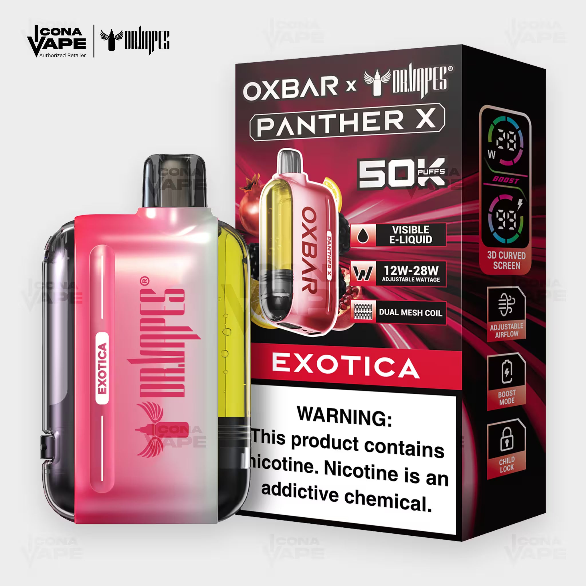 OXBAR x Dr Vapes Panther X 50K Exotica disposable vape, exotic fruit blend, 50000 puffs, Pakistan