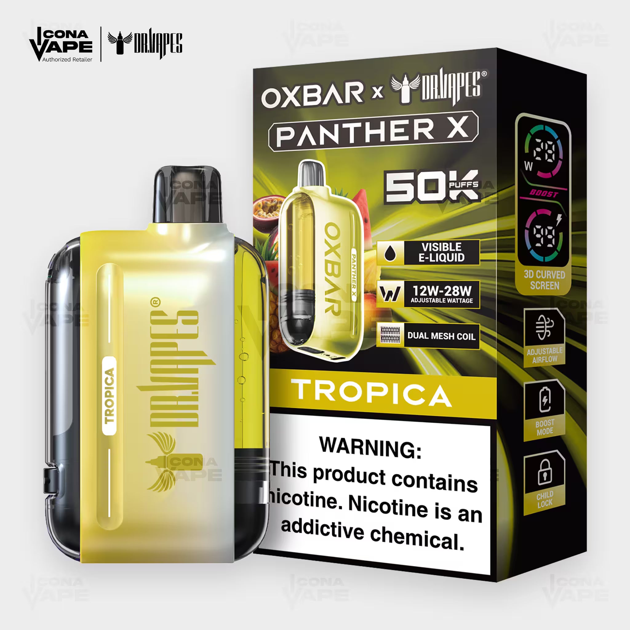 OXBAR x Dr Vapes Panther X 50K Tropica disposable vape, tropical fruit blend, 50000 puffs, Pakistan