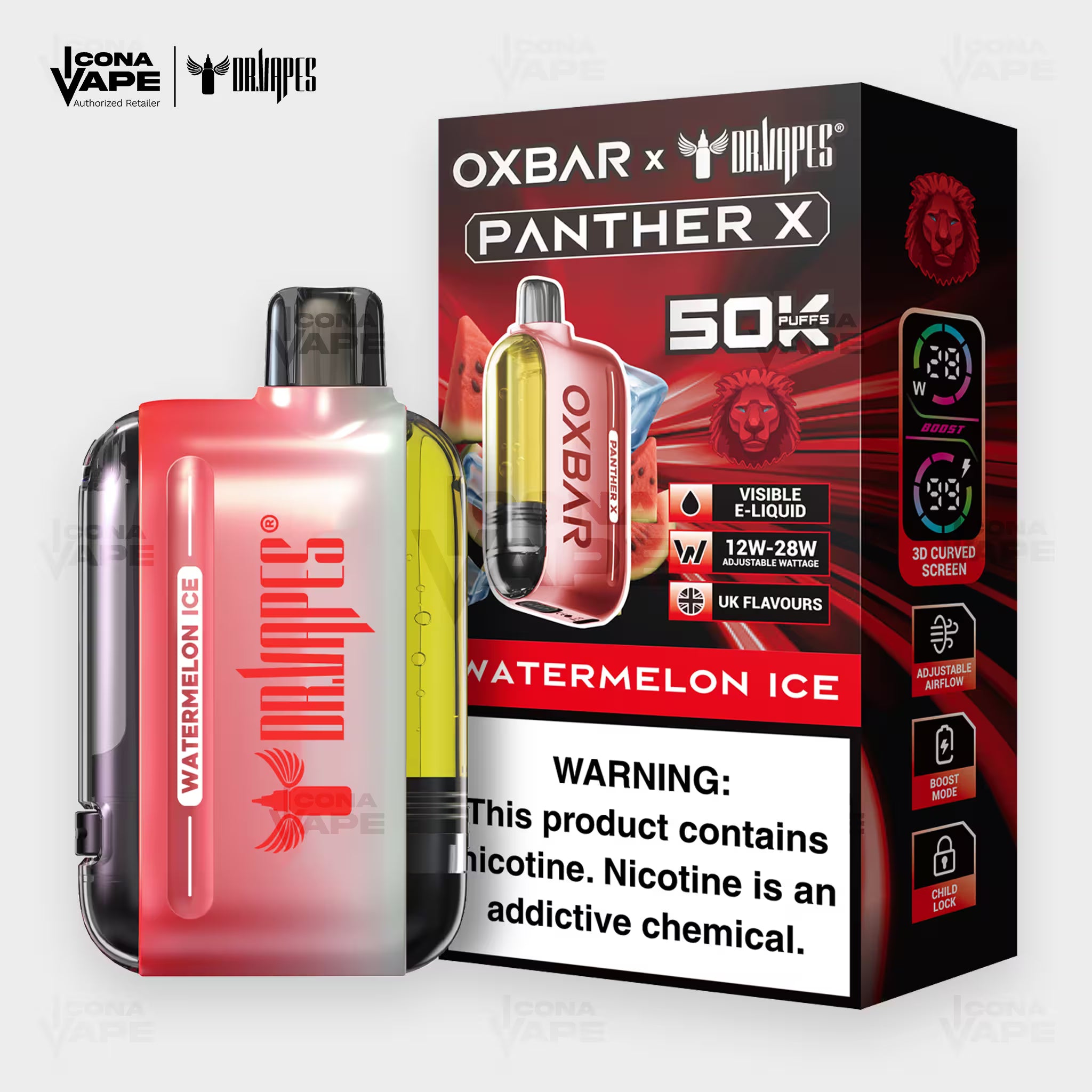 OXBAR x Dr Vapes Panther X 50K Watermelon Ice disposable vape, iced watermelon, 50000 puffs, Pakistan