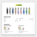 OXVA NeXLIM 2 Mini colors, specifications and package contents chart