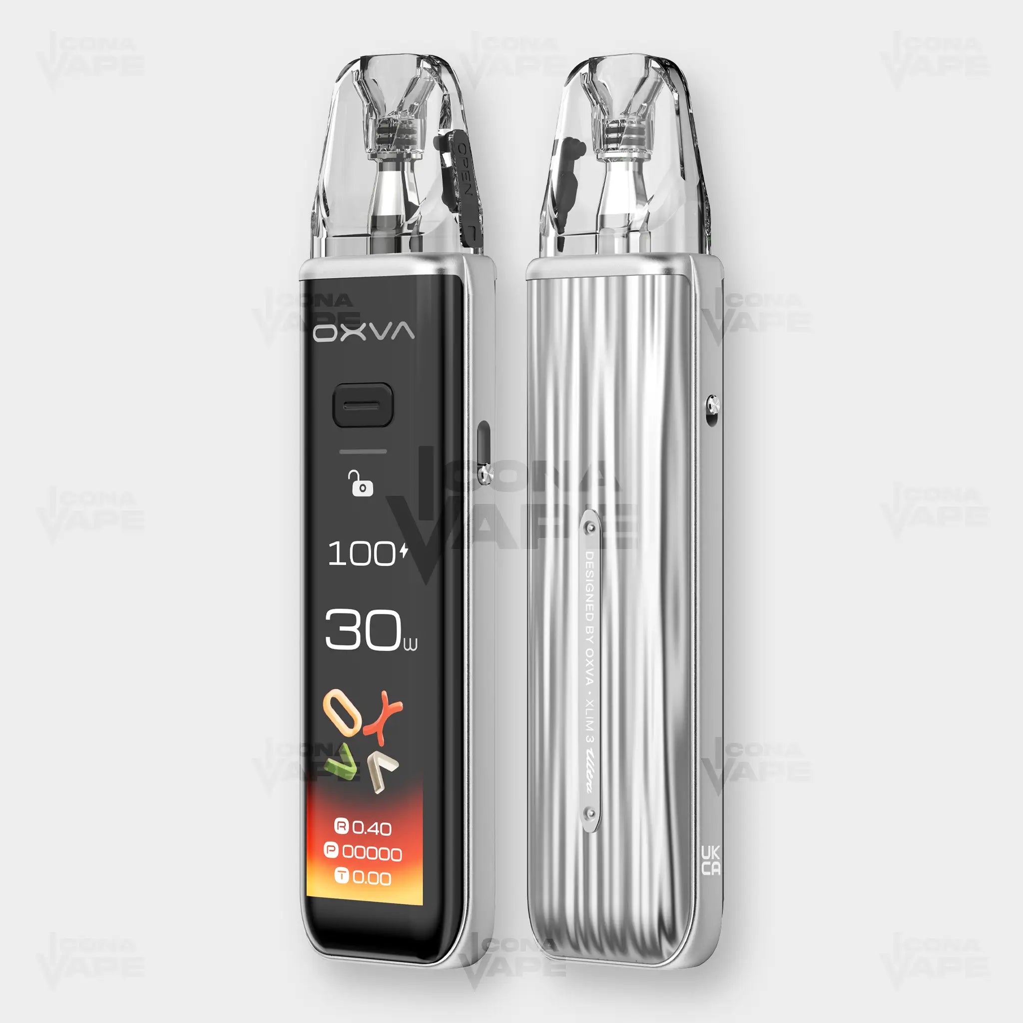 Oxva Xlim 3 Ultra metal silver pod system front and back premium chrome finish vape Pakistan