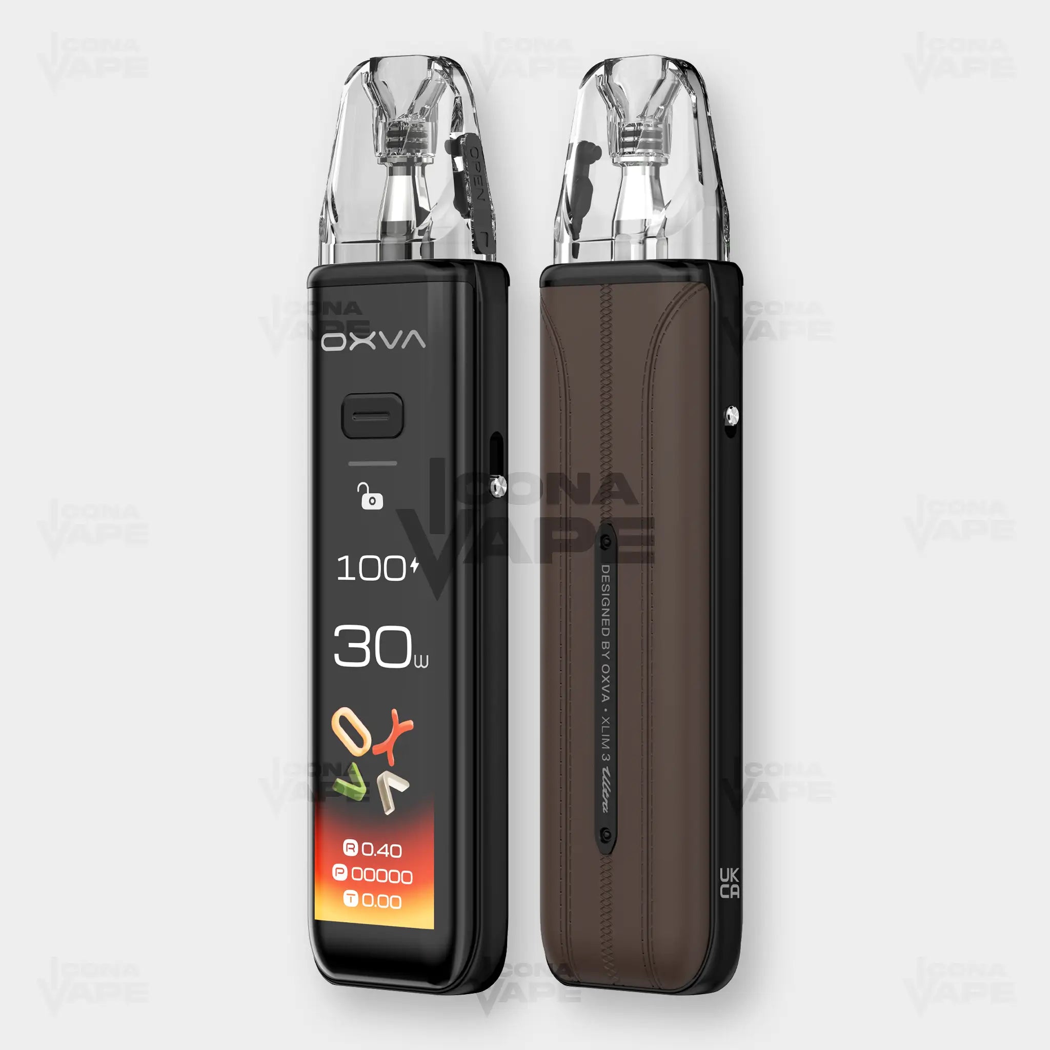 Oxva Xlim 3 Ultra mocha brown pod system front and back leather style vape device Pakistan