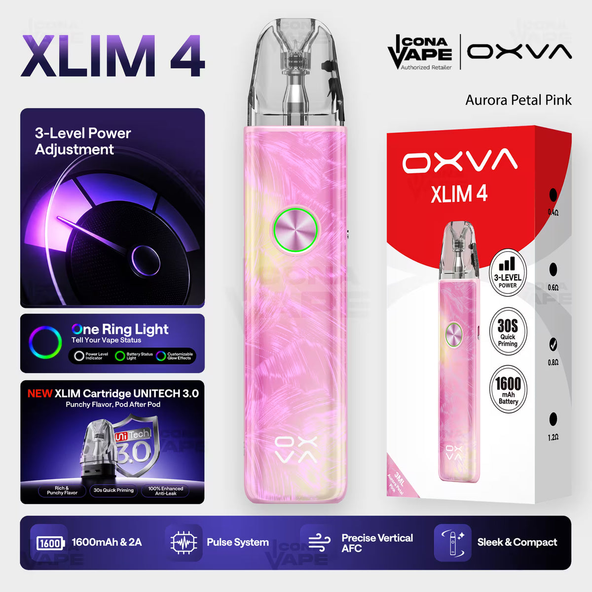 OXVA Xlim 4 pod kit in Aurora Petal Pink with retail box, buy in Pakistan