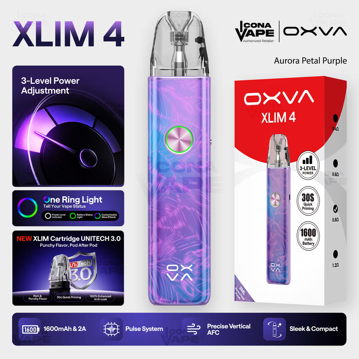 OXVA Xlim 4 pod kit in Aurora Petal Purple, 3 power levels, buy in Pakistan