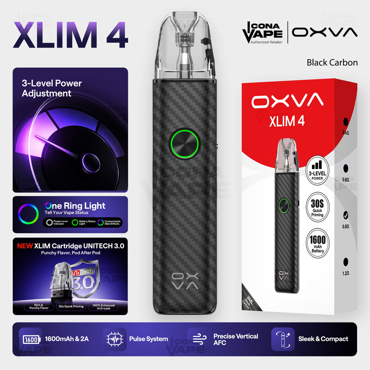 OXVA Xlim 4 pod kit in Black Carbon, 1600mAh battery, buy in Pakistan