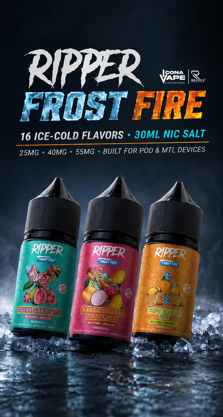RUFPUF Ripper Frost Fire 30ml nic salt e-liquids, 16 ice-cold flavours for pod and MTL devices