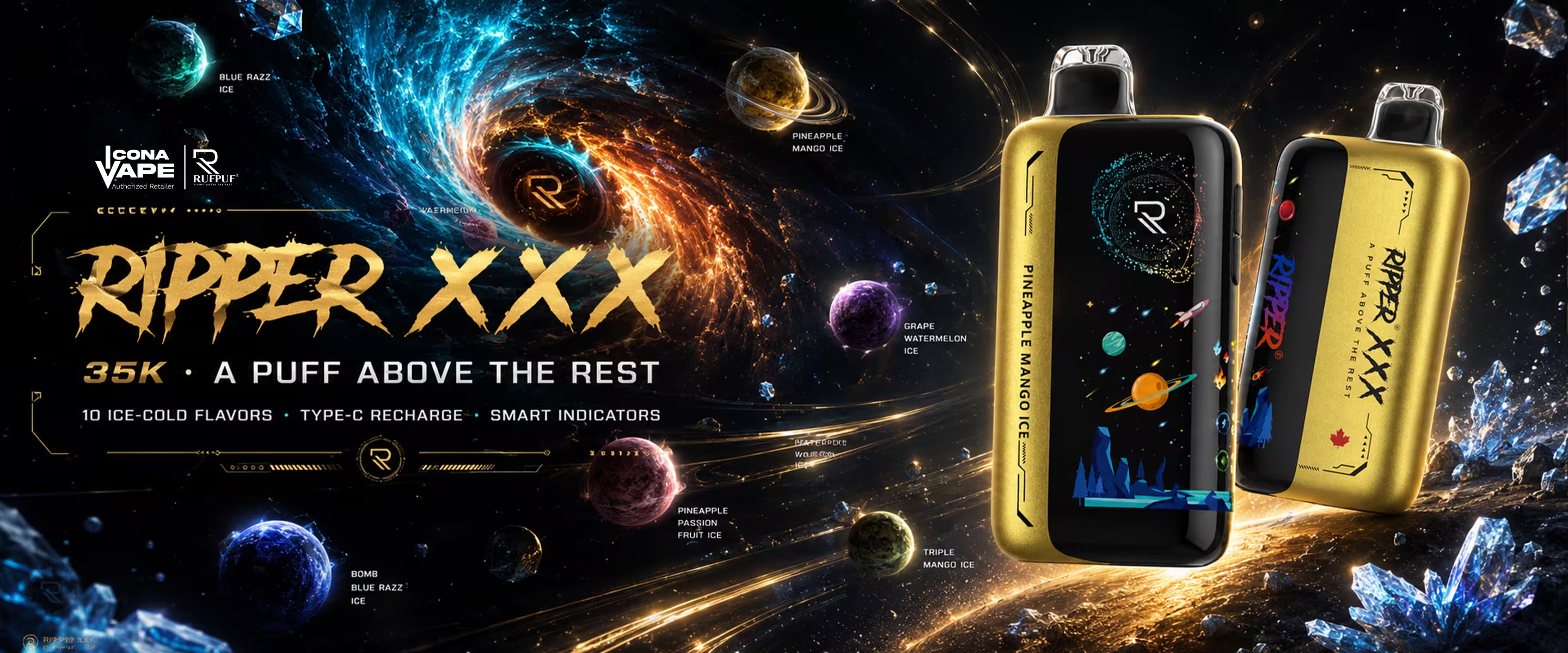 RUFPUF Ripper XXX 35K disposable vape with Type-C recharge and smart indicators