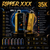 RUFPUF Ripper XXX 35K disposable vape specs with 30ml and 50mg