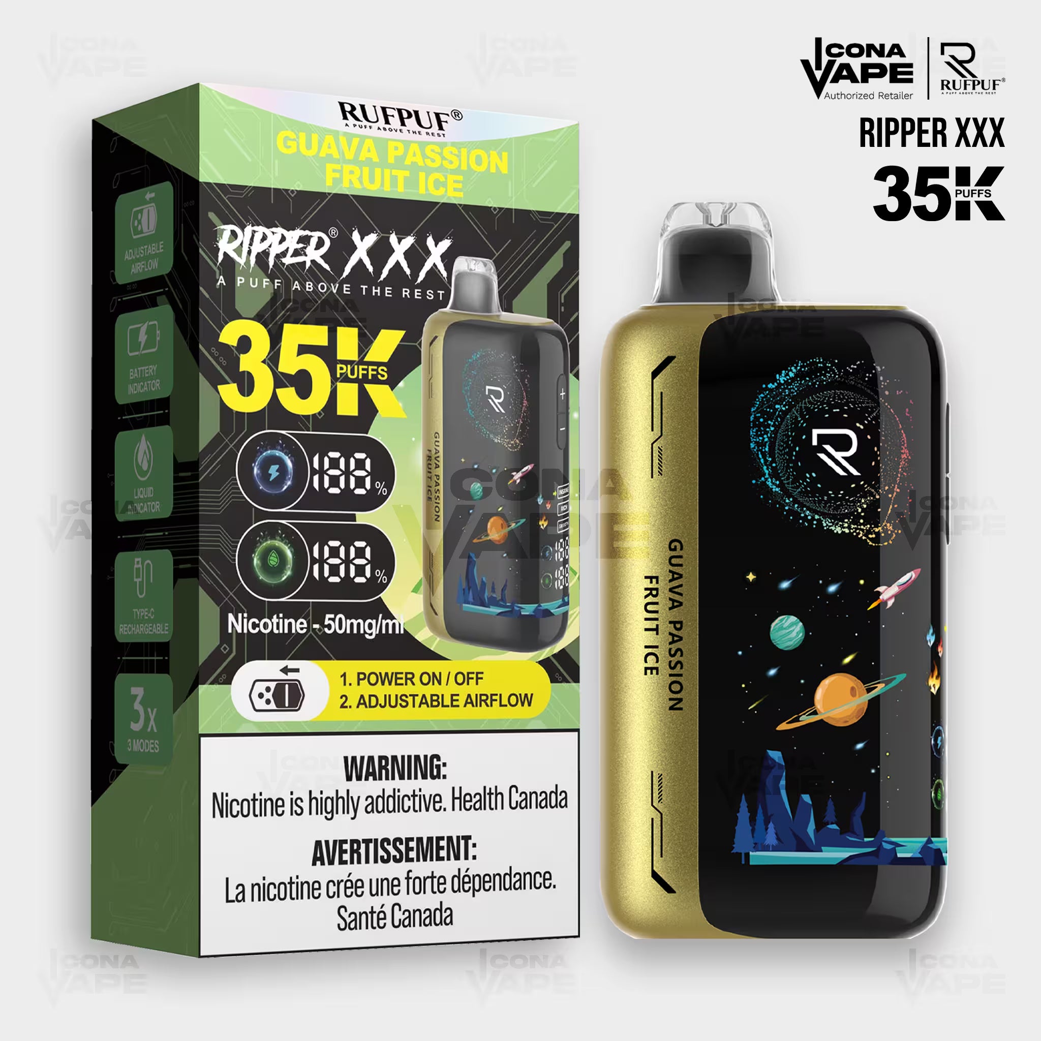 RUFPUF Ripper XXX Guava Passion Fruit Ice 35K disposable vape