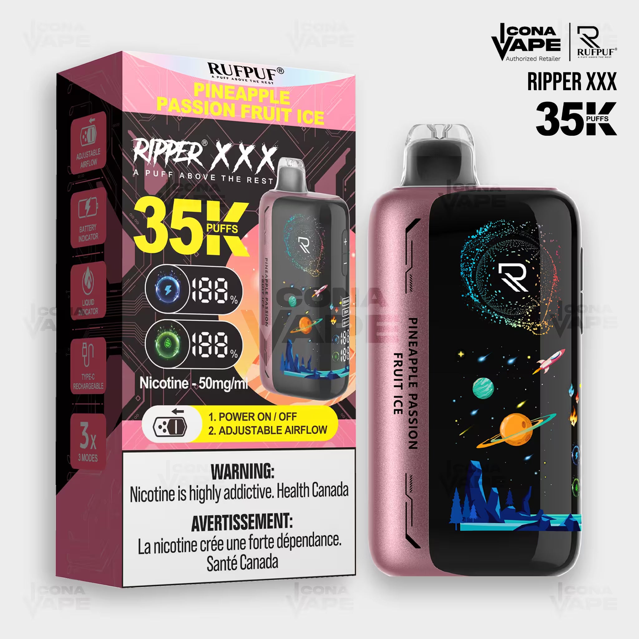 RUFPUF Ripper XXX Pineapple Passion Fruit Ice 35K disposable vape