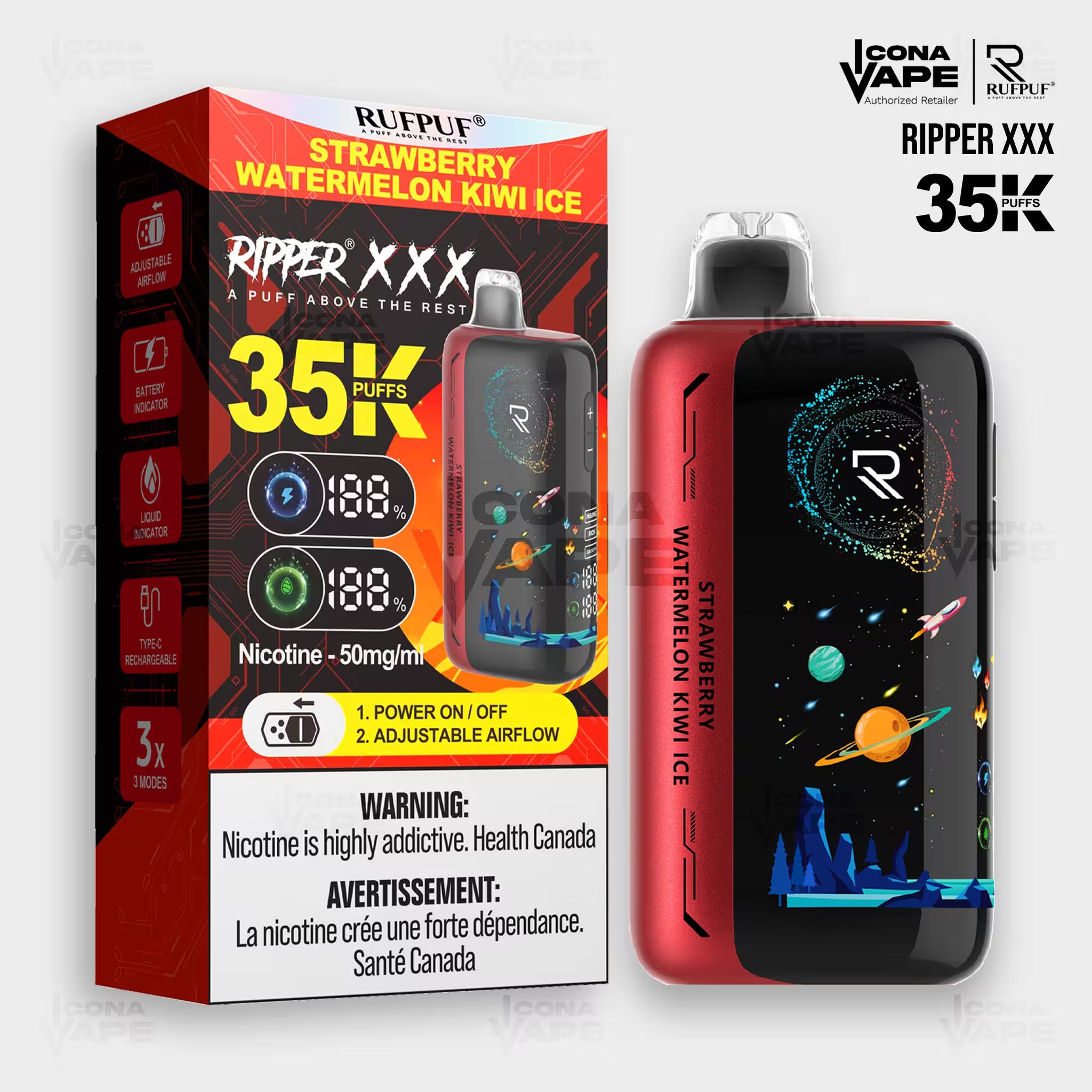 RUFPUF Ripper XXX Strawberry Watermelon Kiwi Ice 35K disposable vape
