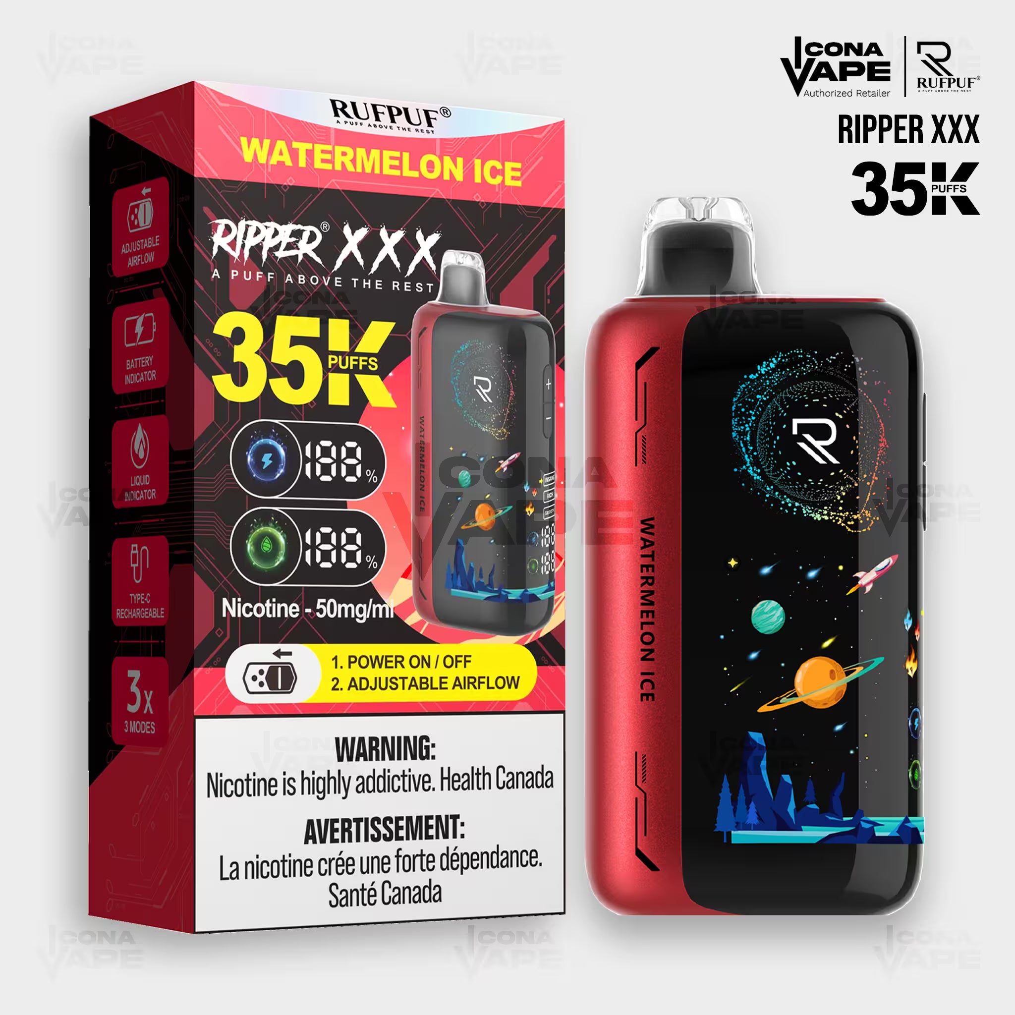 RUFPUF Ripper XXX Watermelon Ice 35K vape with Type-C recharge