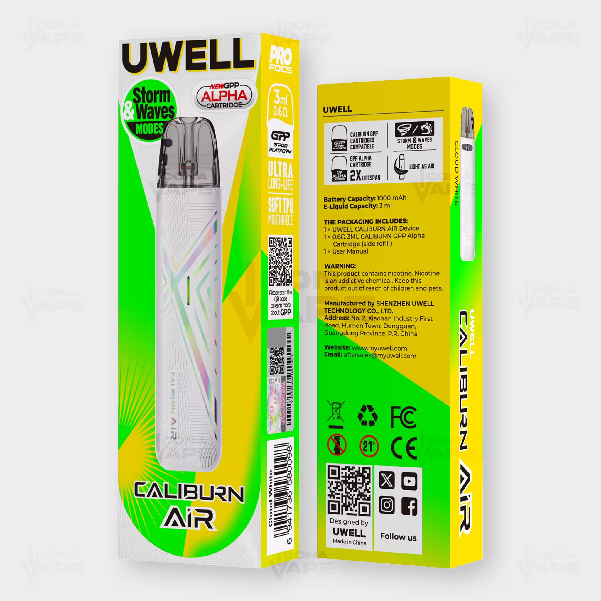 Uwell Caliburn Air Cloud White Original Box - 100% Authentic Pakistan