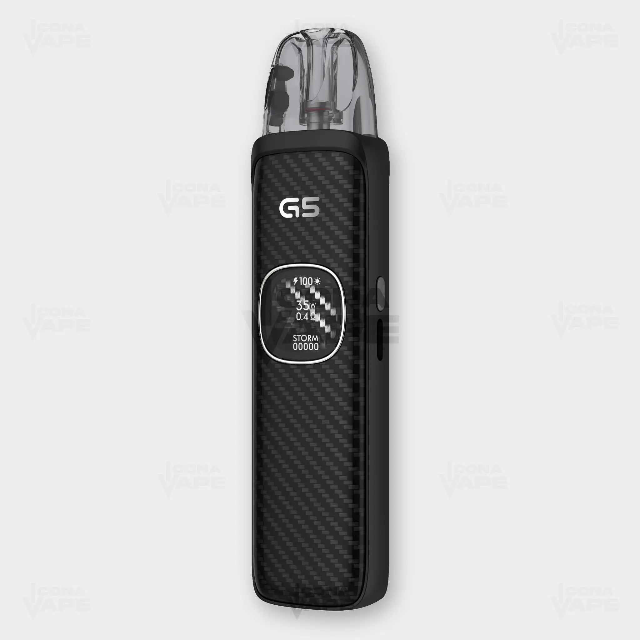 Uwell Caliburn G5 Black Carbon pod system device with smart display and 1600mAh battery
