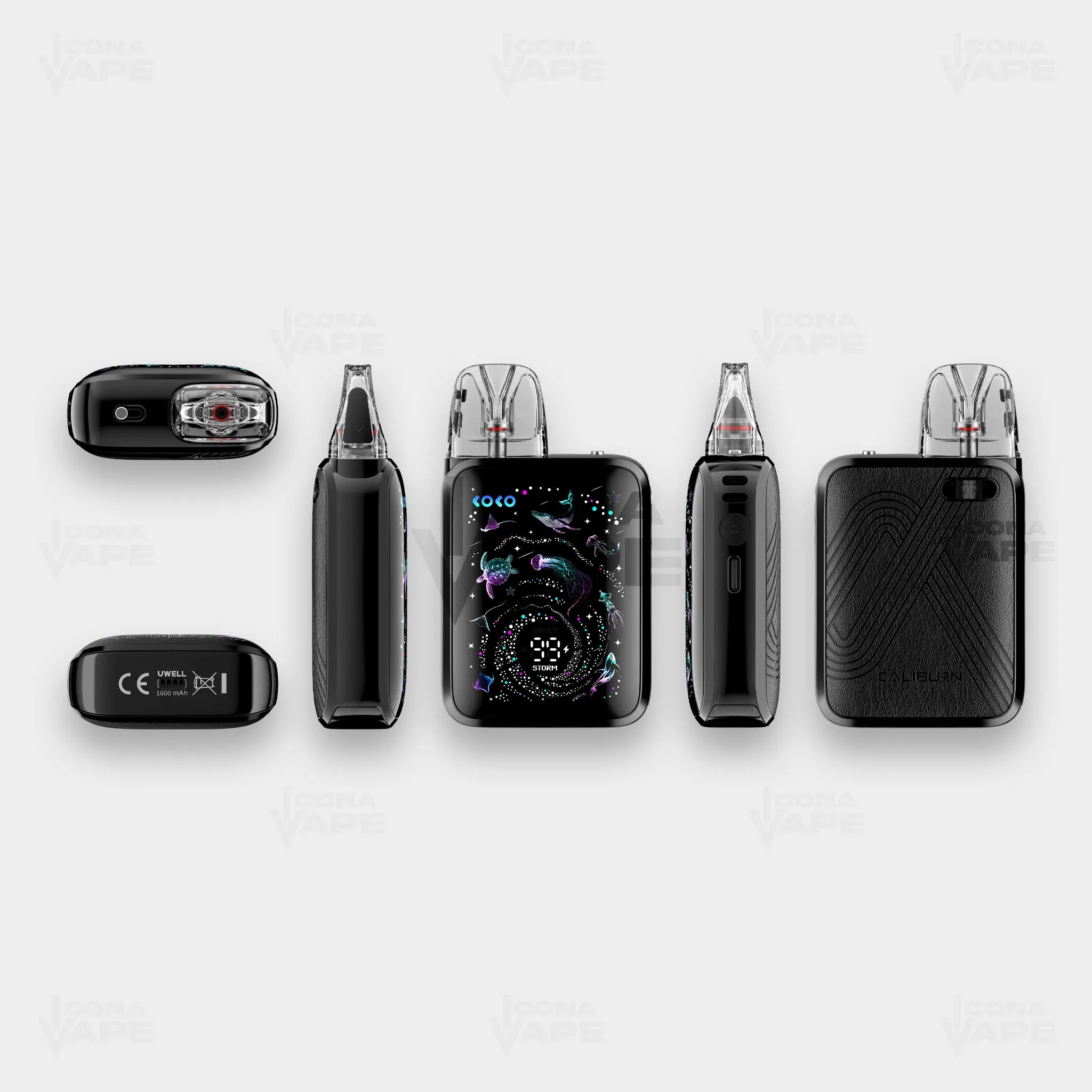 Uwell Caliburn G5 Koko Onyx Black — full device views with pod cartridge — Buy in Pakistan