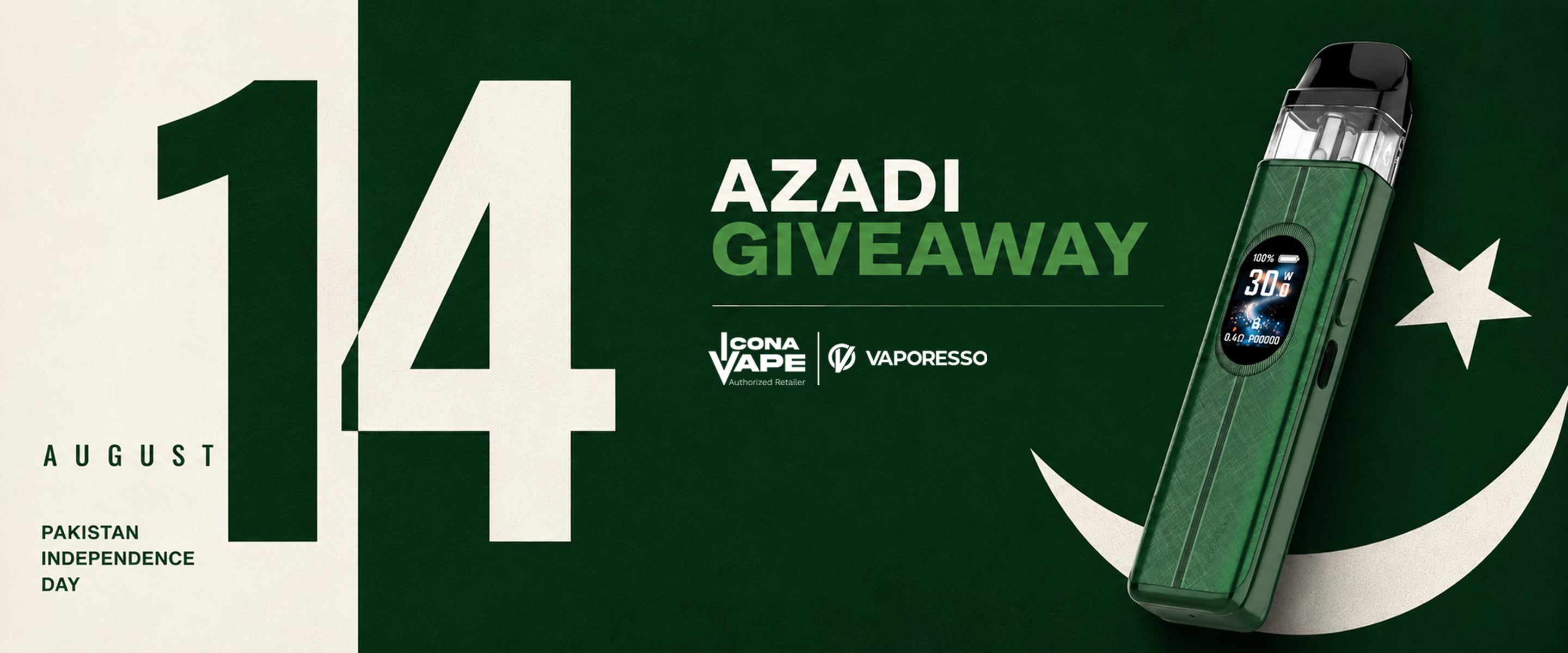 Vaporesso Xros 6 Silk Green pod kit, ICONA VAPE 14 August Azadi giveaway prize