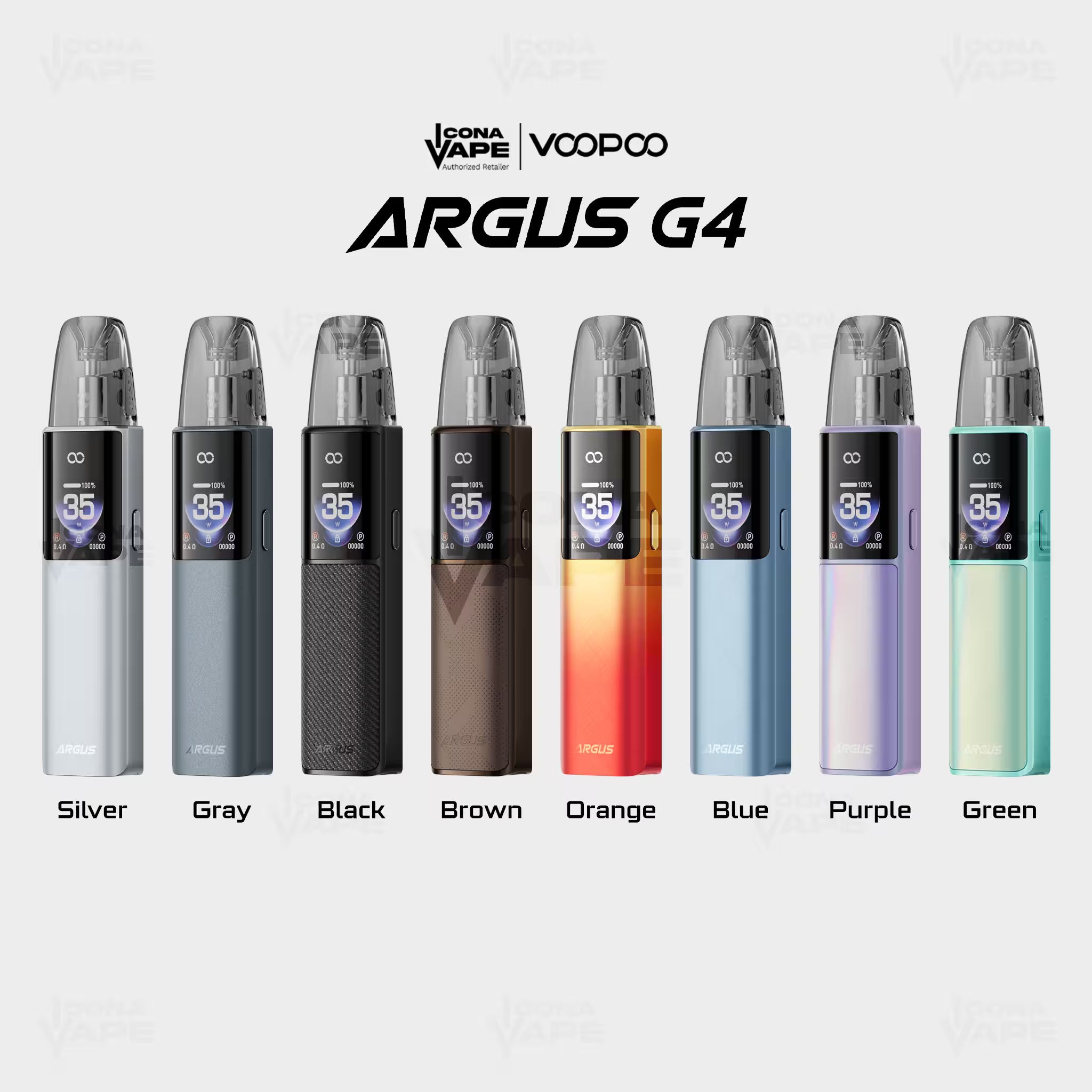 VOOPOO Argus G4 in all 8 colours: Silver, Gray, Black, Brown, Orange, Blue, Purple, Green, in Pakistan